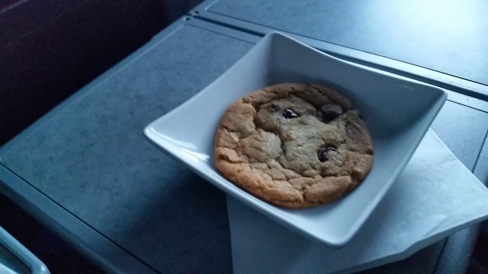 Warm cookie for dessert in first class