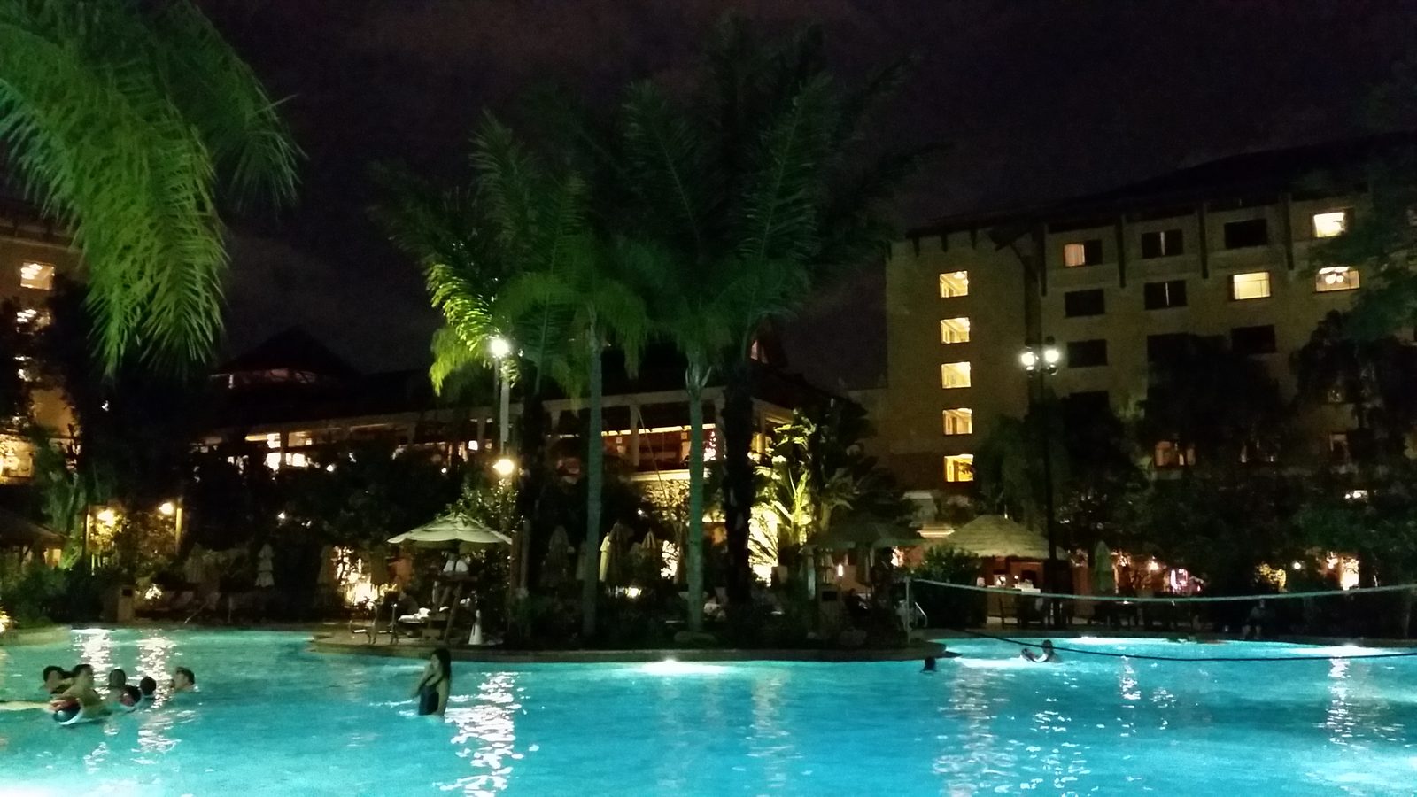Our hotel pool lit up on Christmas Eve