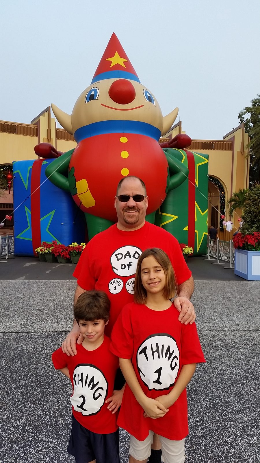 Thomas, Michael and Lisa at the park entrance on Christmas morning