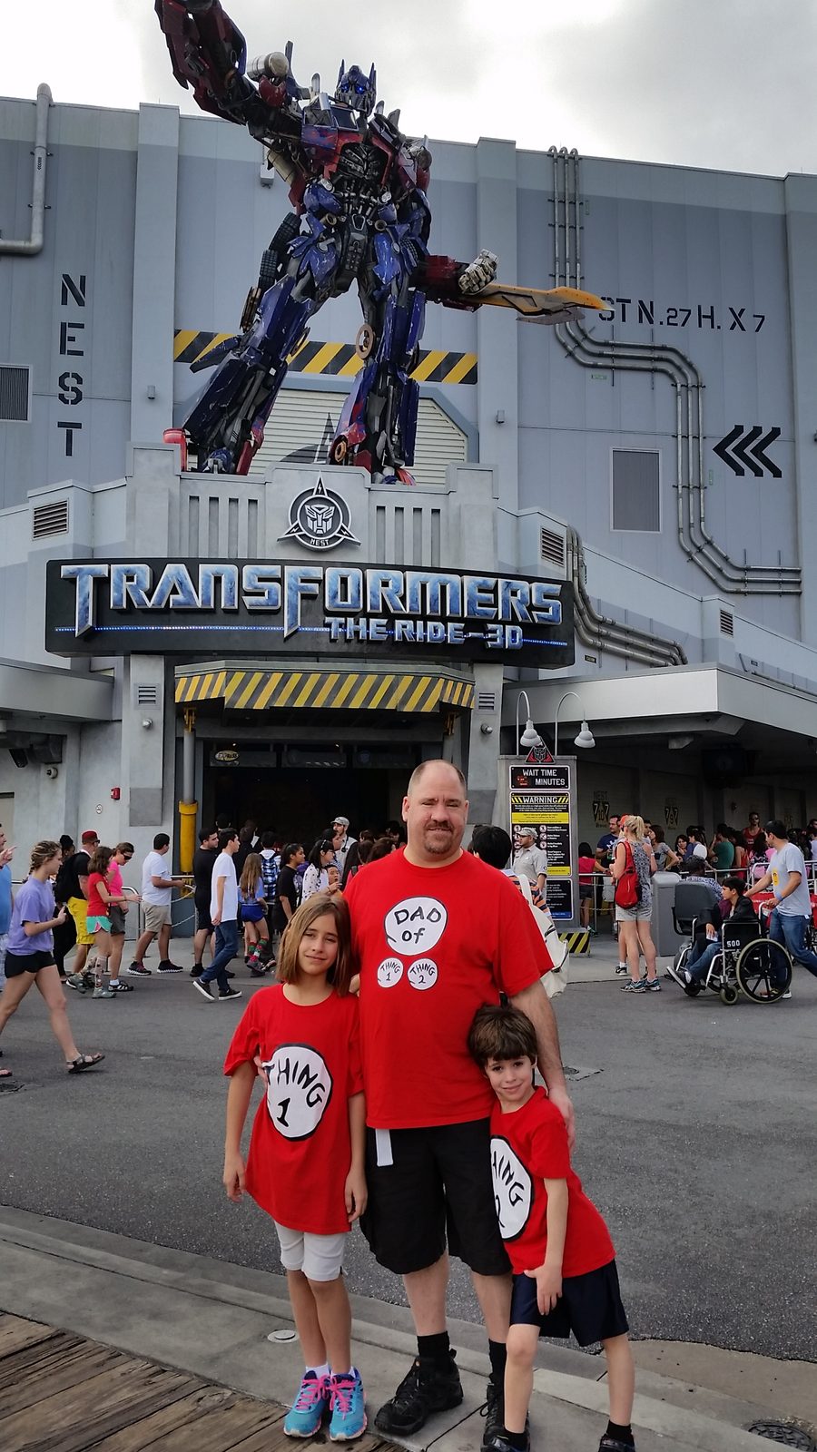 The three of us at the Transformers ride, Optimus behind us