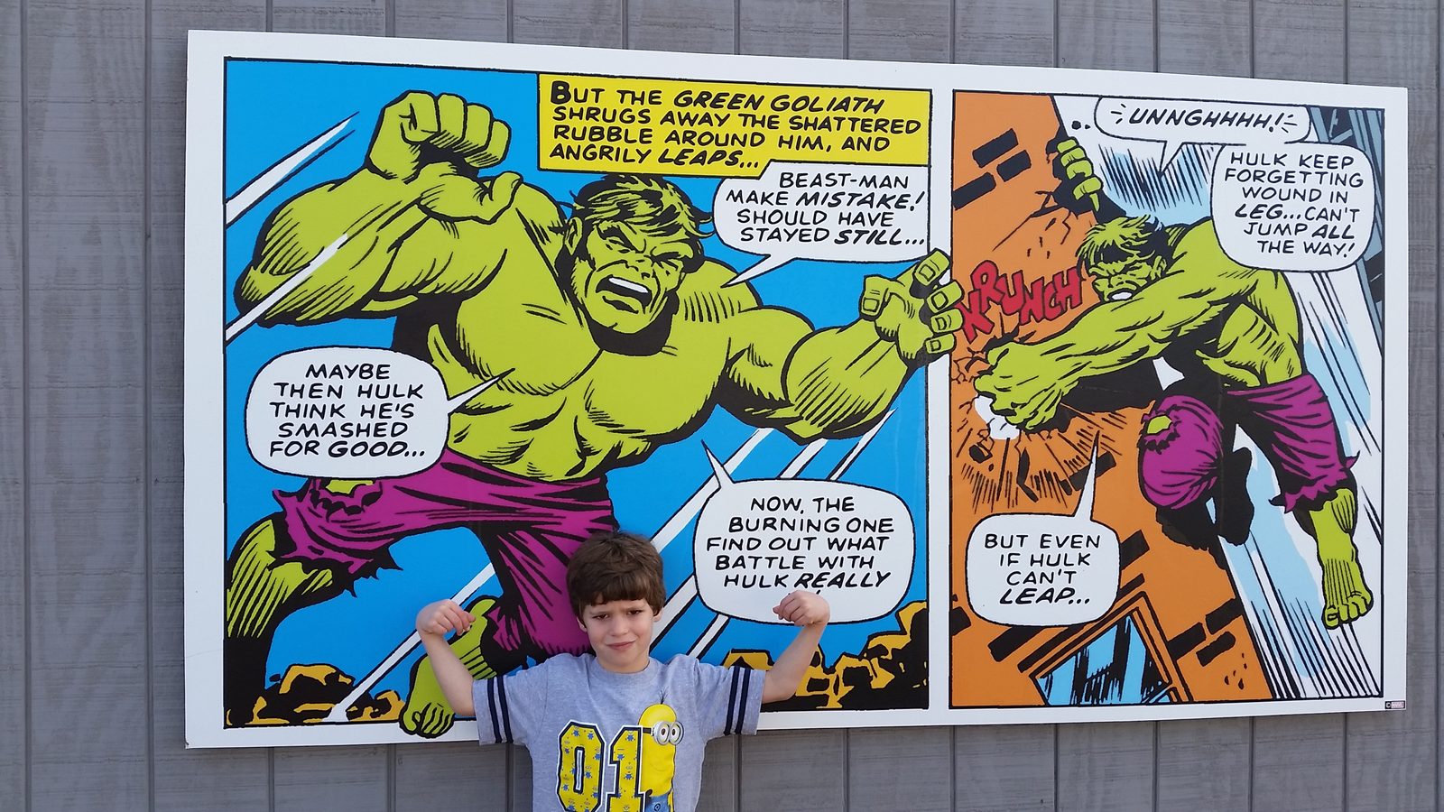 Thomas at the Hulk mural on Marvel Super Hero Island