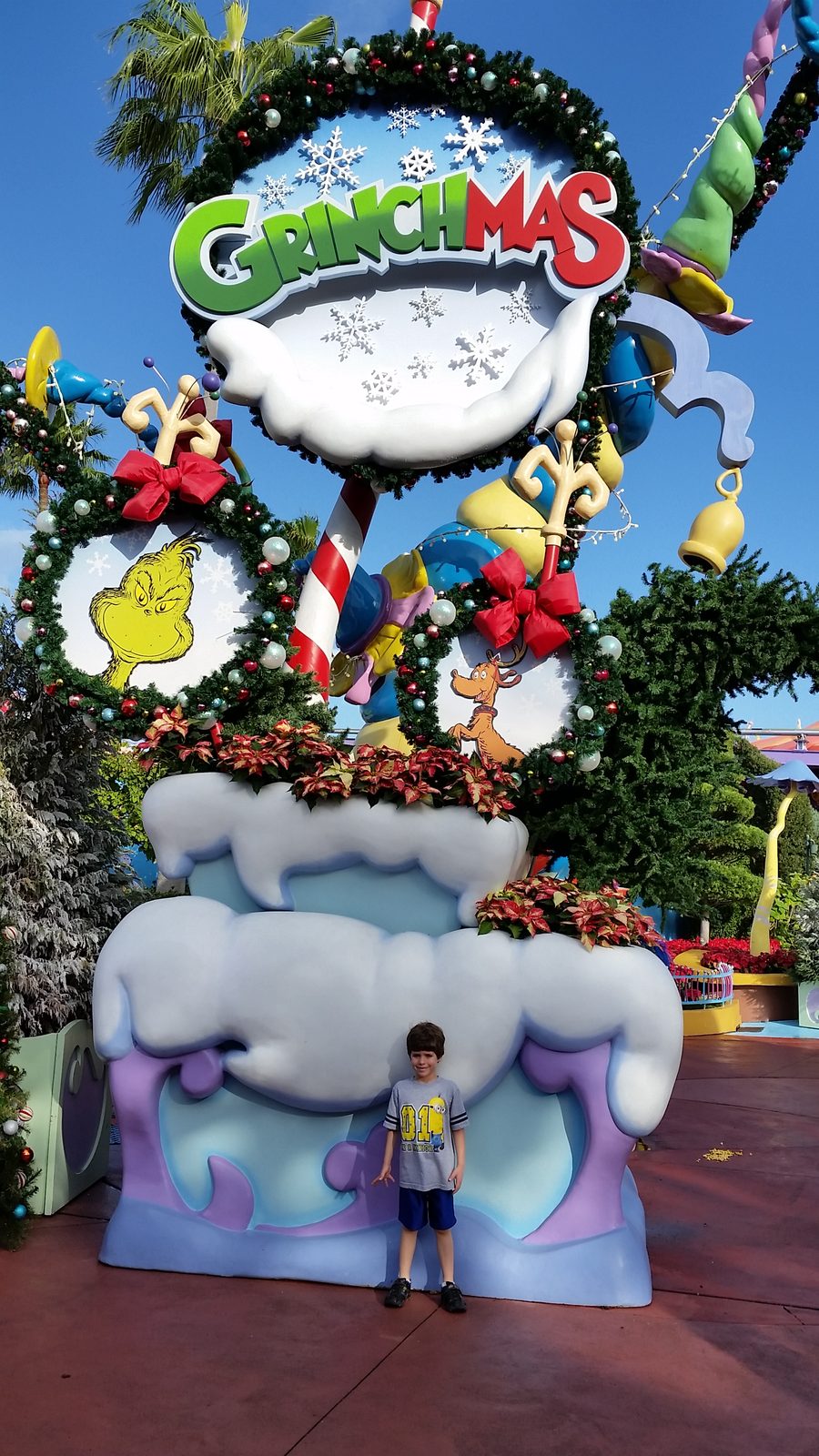 The Grinchmas decorations in Seuss Landing