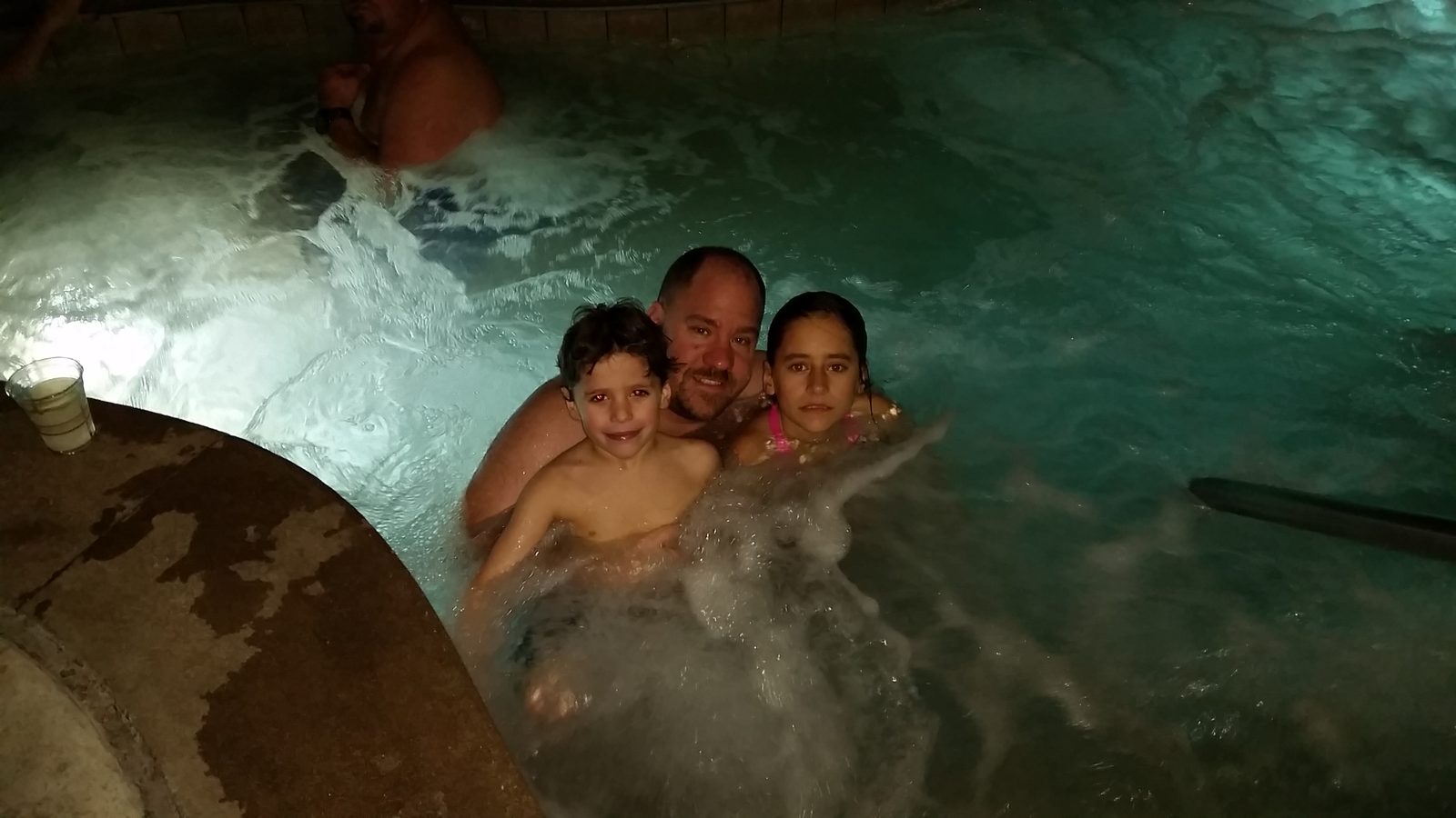 The three of us in the hot tub after dark