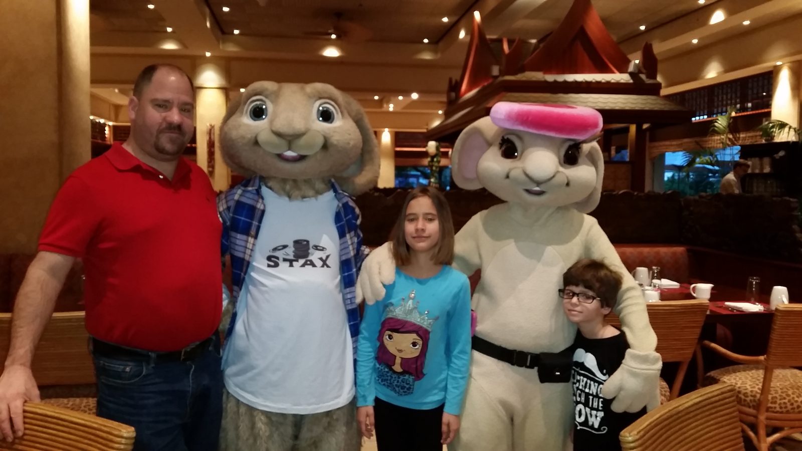 Our family breakfast with E.B. and Fluffy from Hop