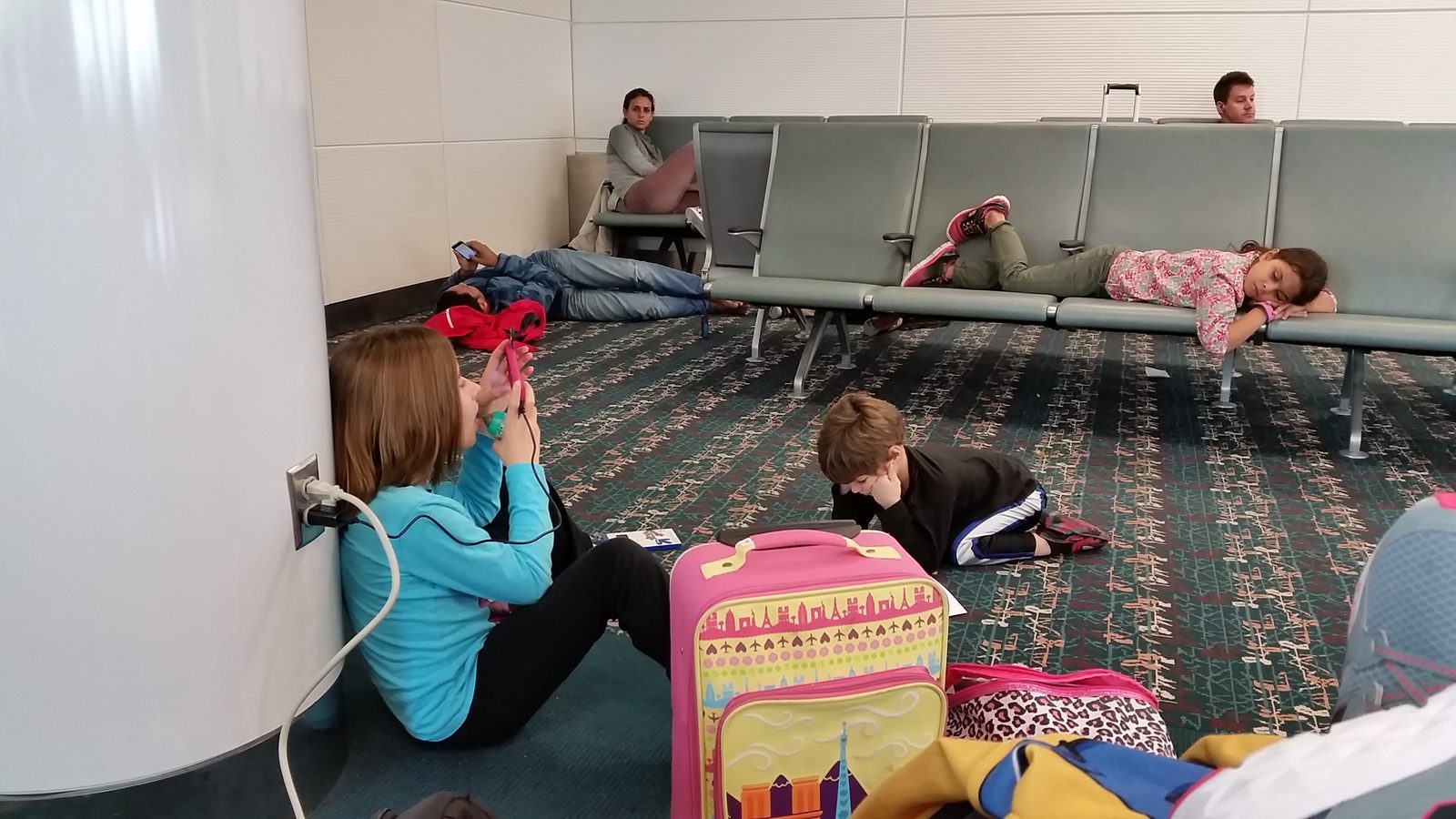 Waiting out our flight home at the airport