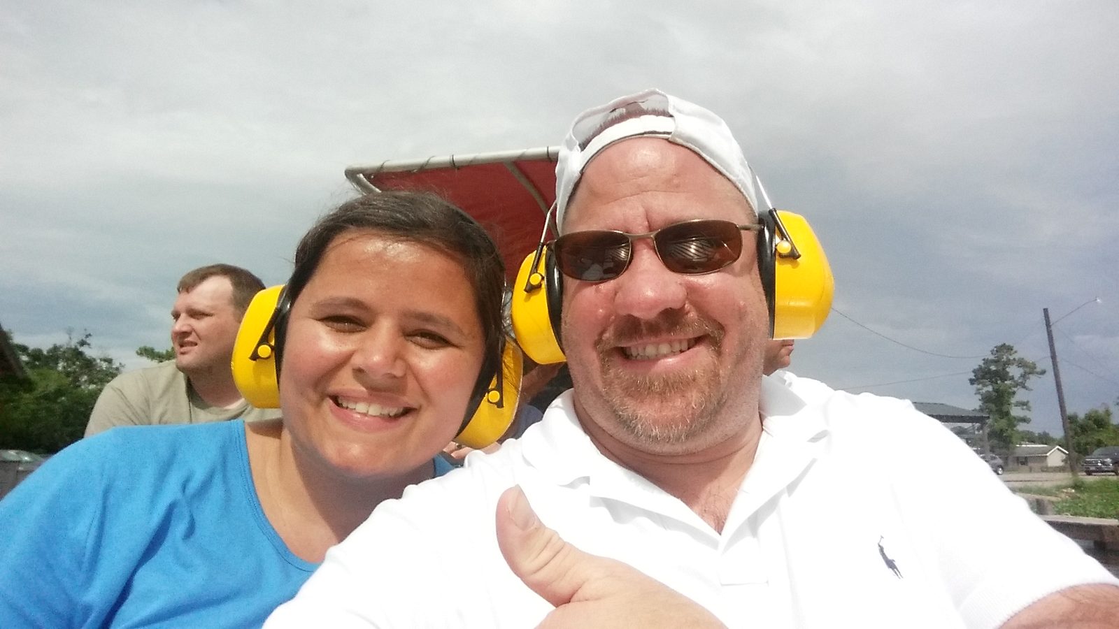 Kathy and I gear up for the airboat