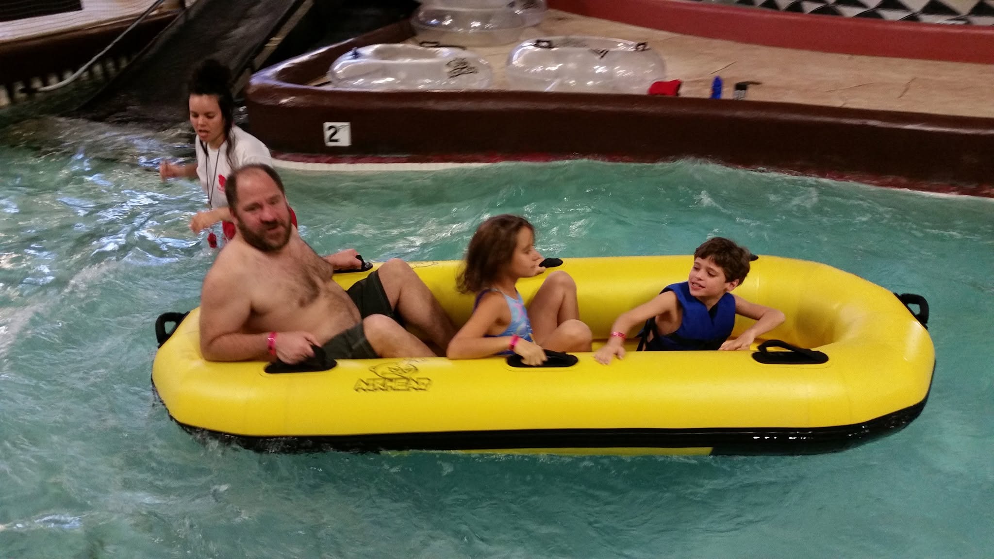 Lisa, Thomas and Michael on the raft at Kalahari