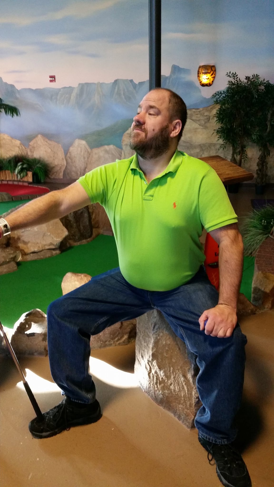 Michael waiting his turn at the Kalahari mini golf