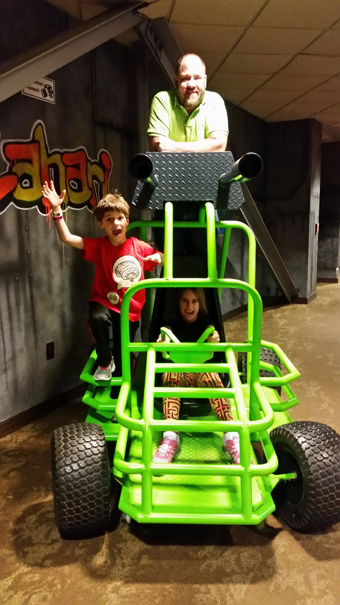 Thomas, Lisa and Michael on the go-kart at Kalahari