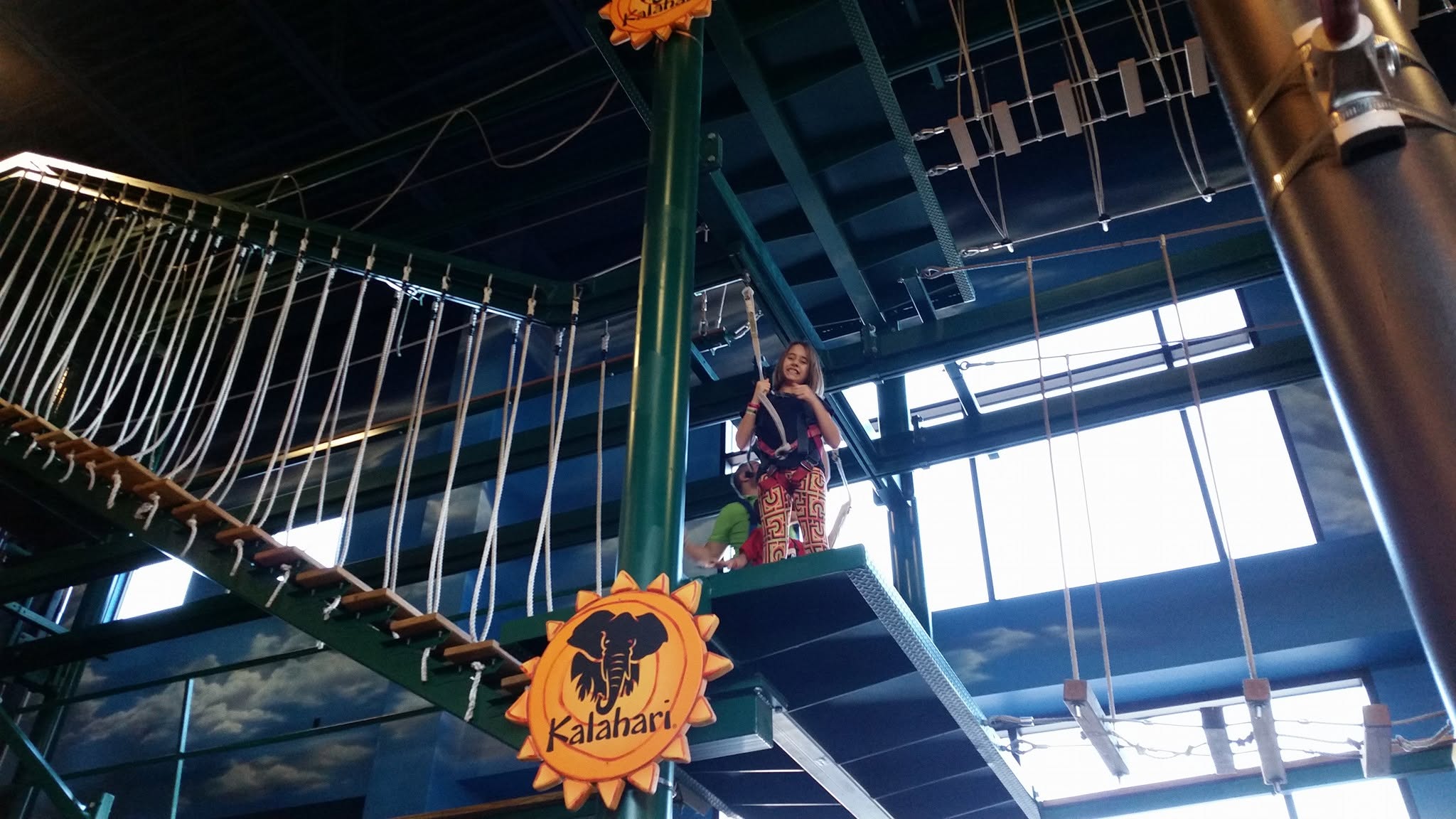 Lisa up on the ropes course at Kalahari