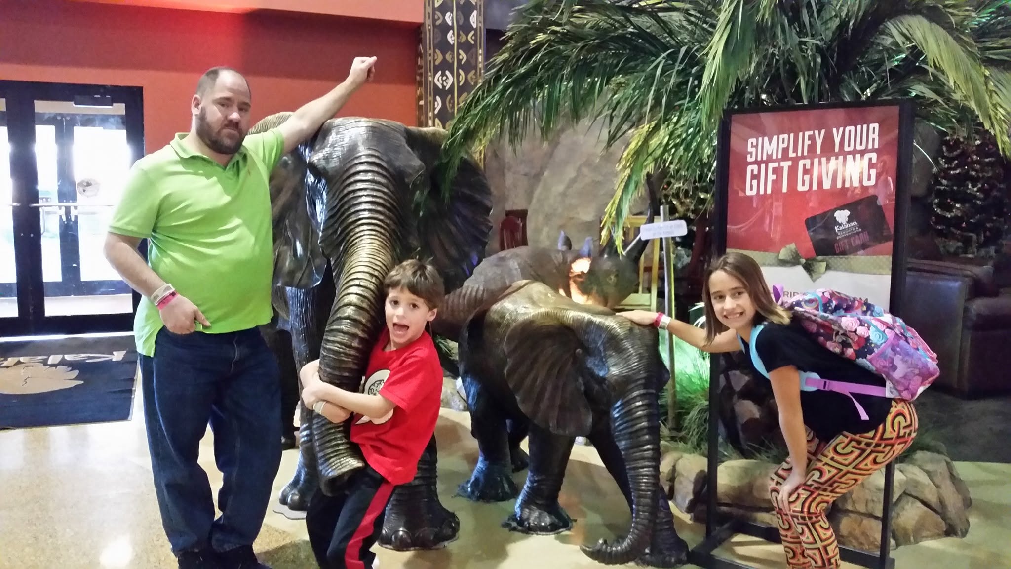 Michael, Thomas and Lisa with the bronze elephants at Kalahari