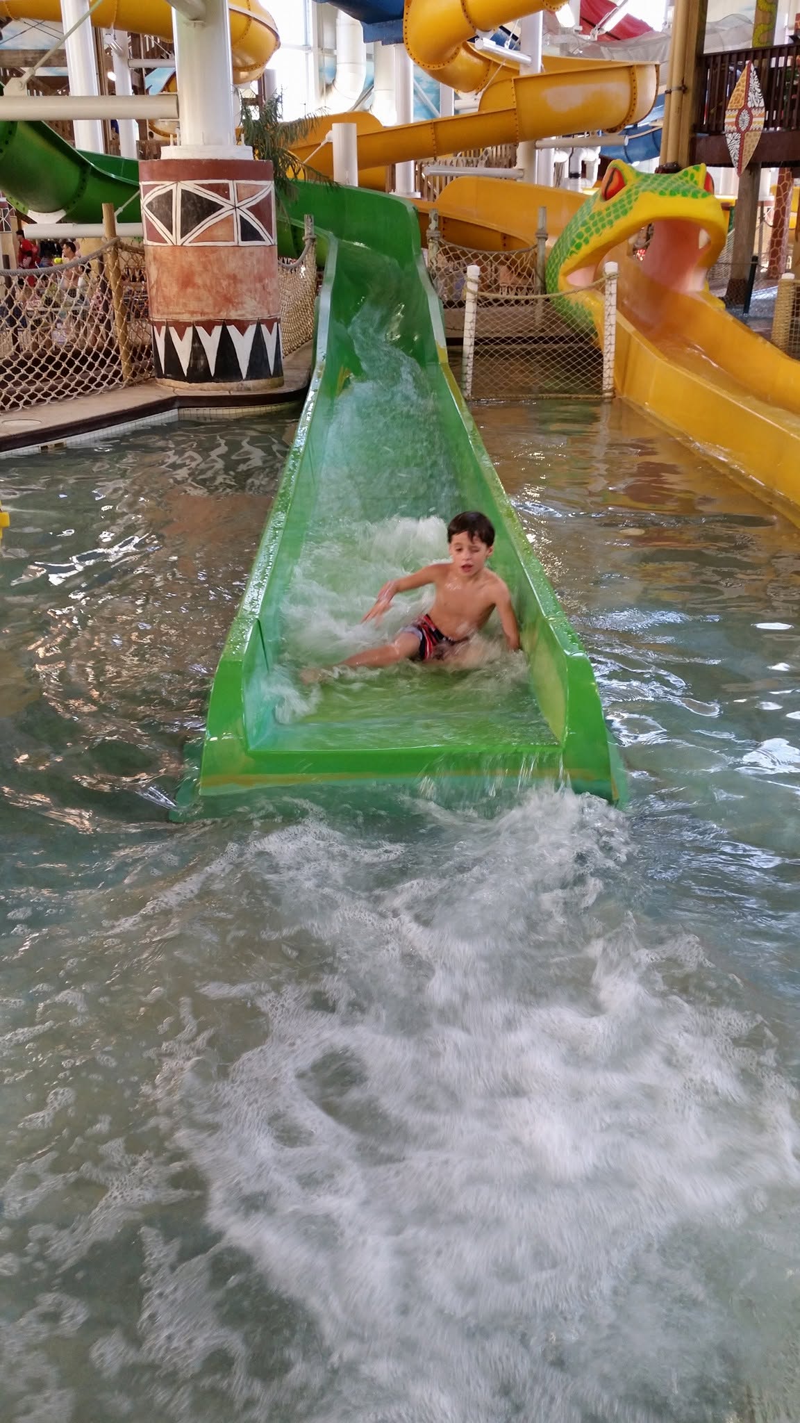 Thomas coming down a slide at the Kalahari water park