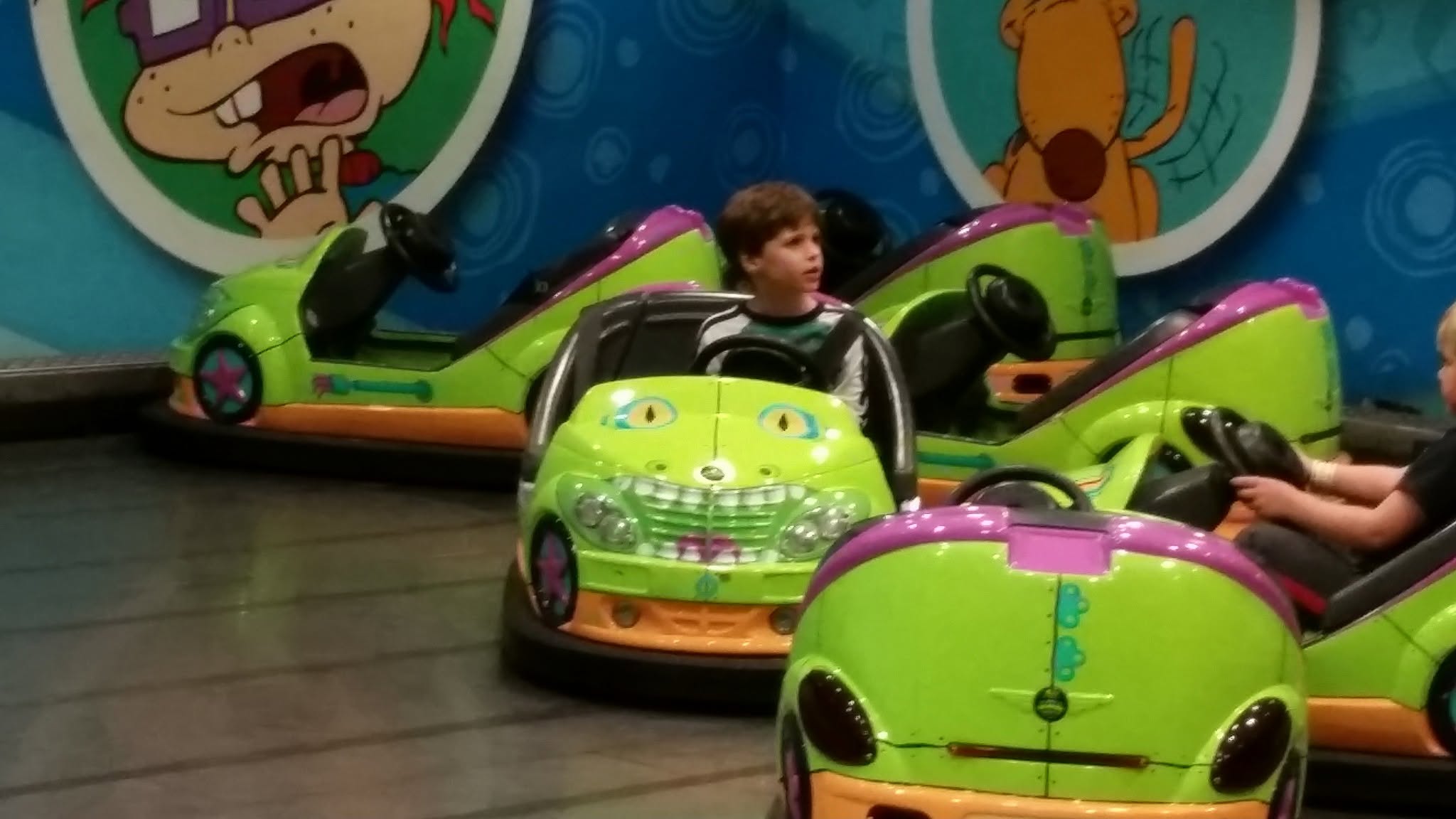 Thomas in the bumper cars at Nickelodeon Universe