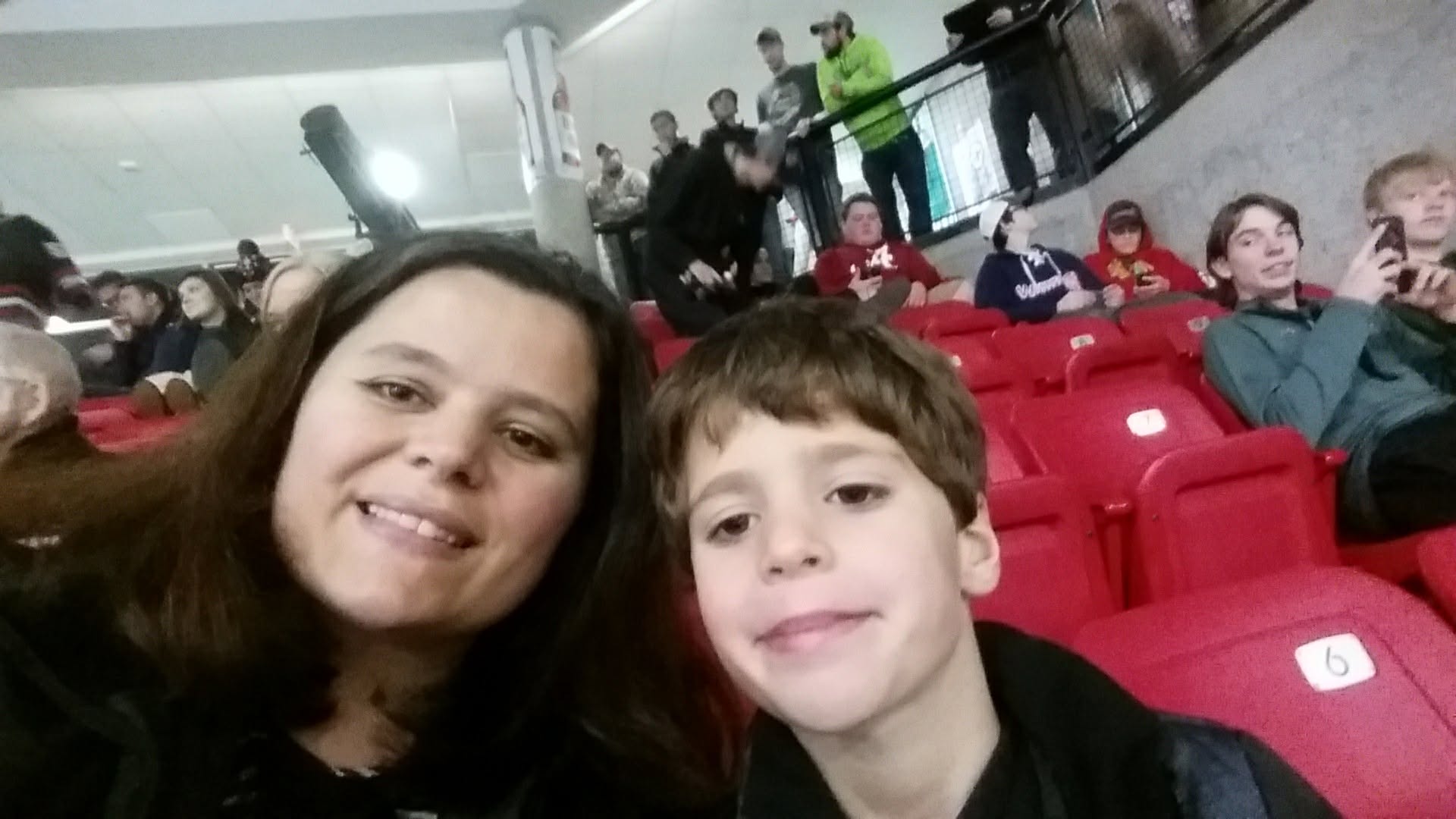Kathy and Thomas at the Waterloo Black Hawks hockey game