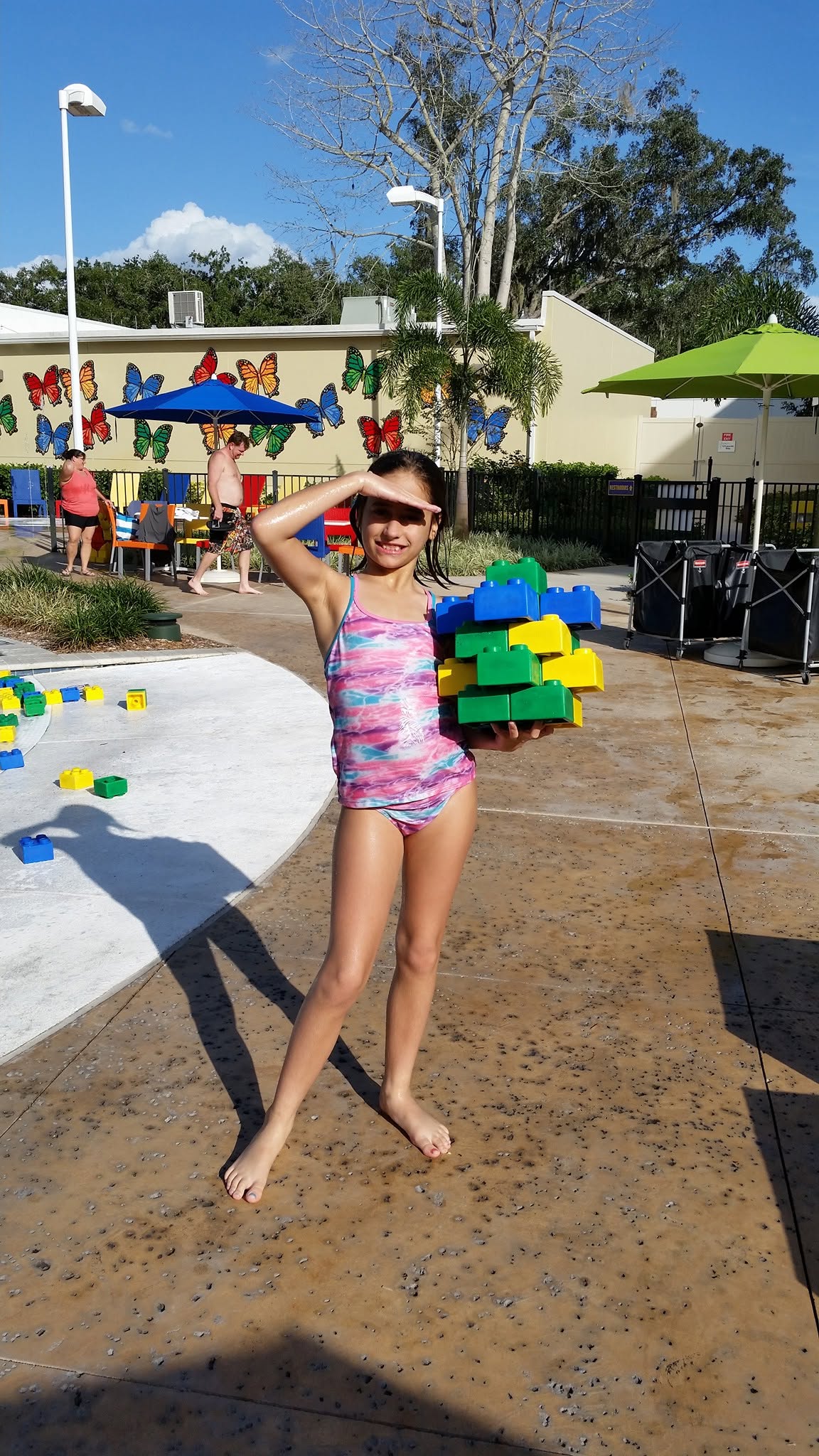 Lisa with foam bricks at the Legoland Hotel pool