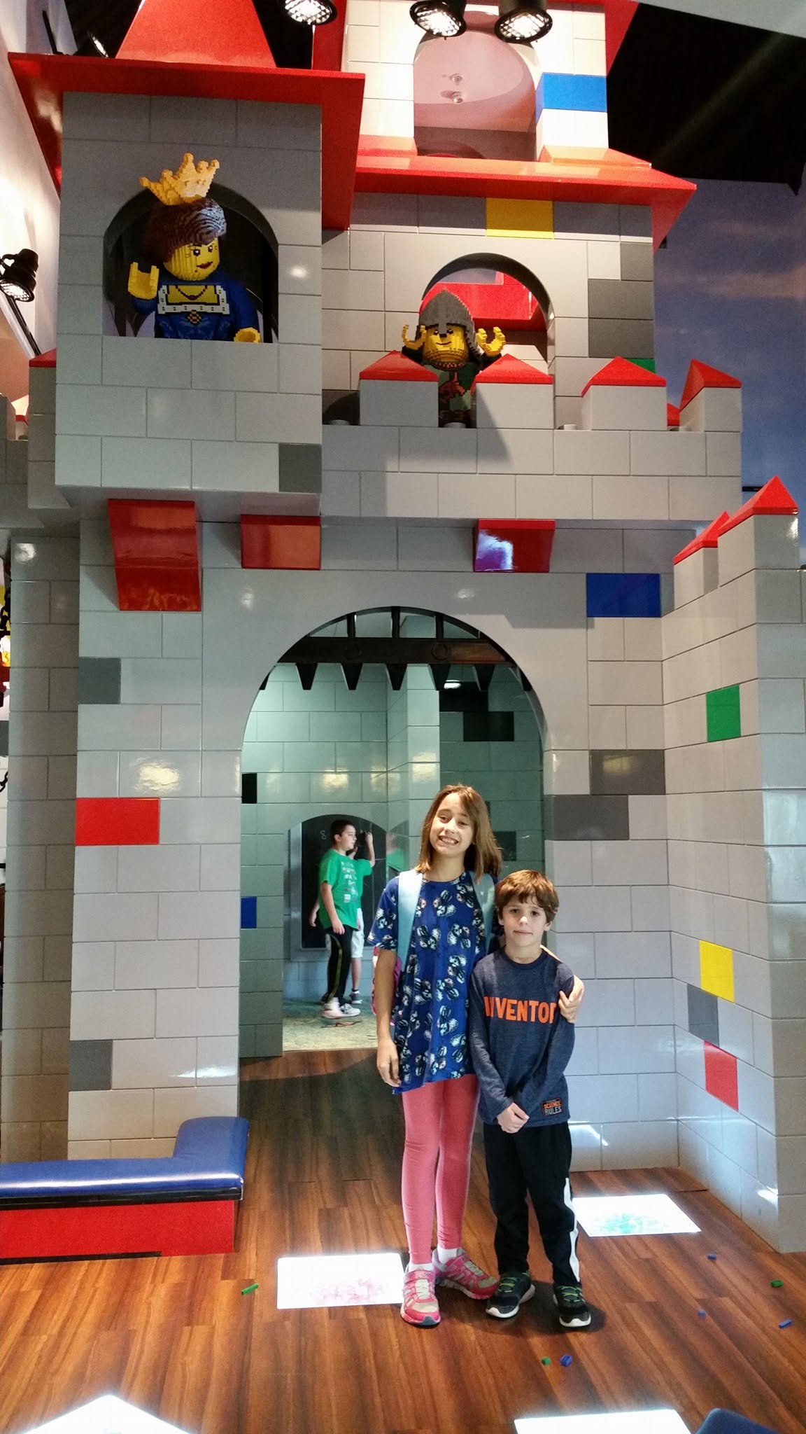 Lisa and Thomas in the LEGO castle in the hotel lobby