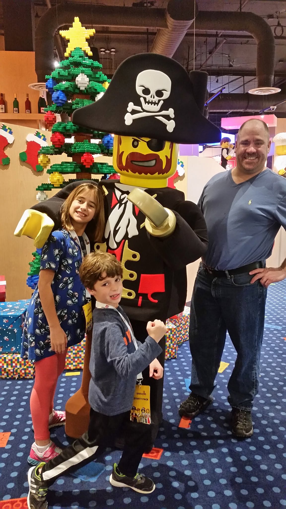 Lisa, Thomas and Michael with a LEGO pirate at the hotel