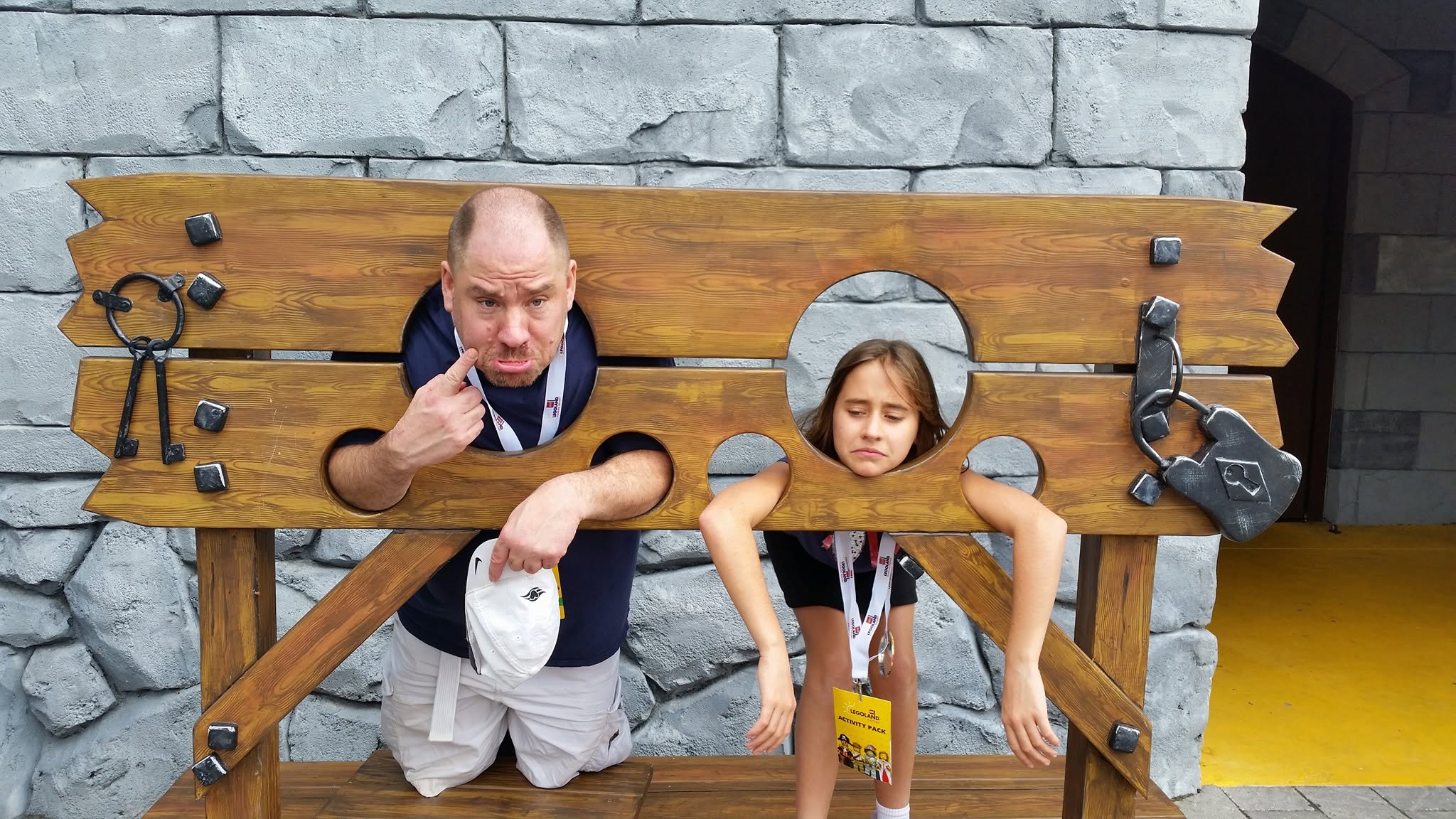 Lisa and Michael in the stocks at Legoland