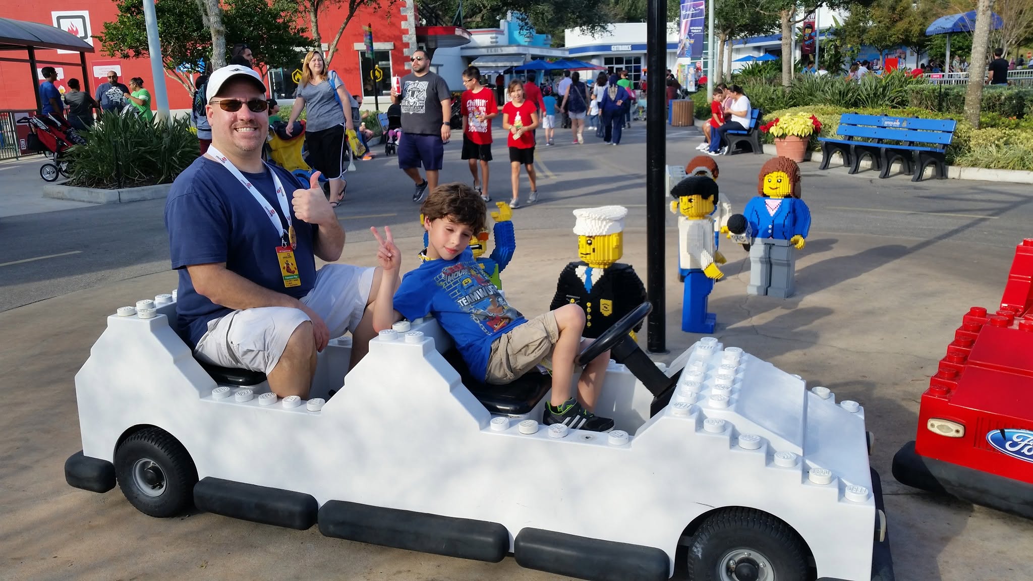 Thomas and Michael in a LEGO car at Legoland
