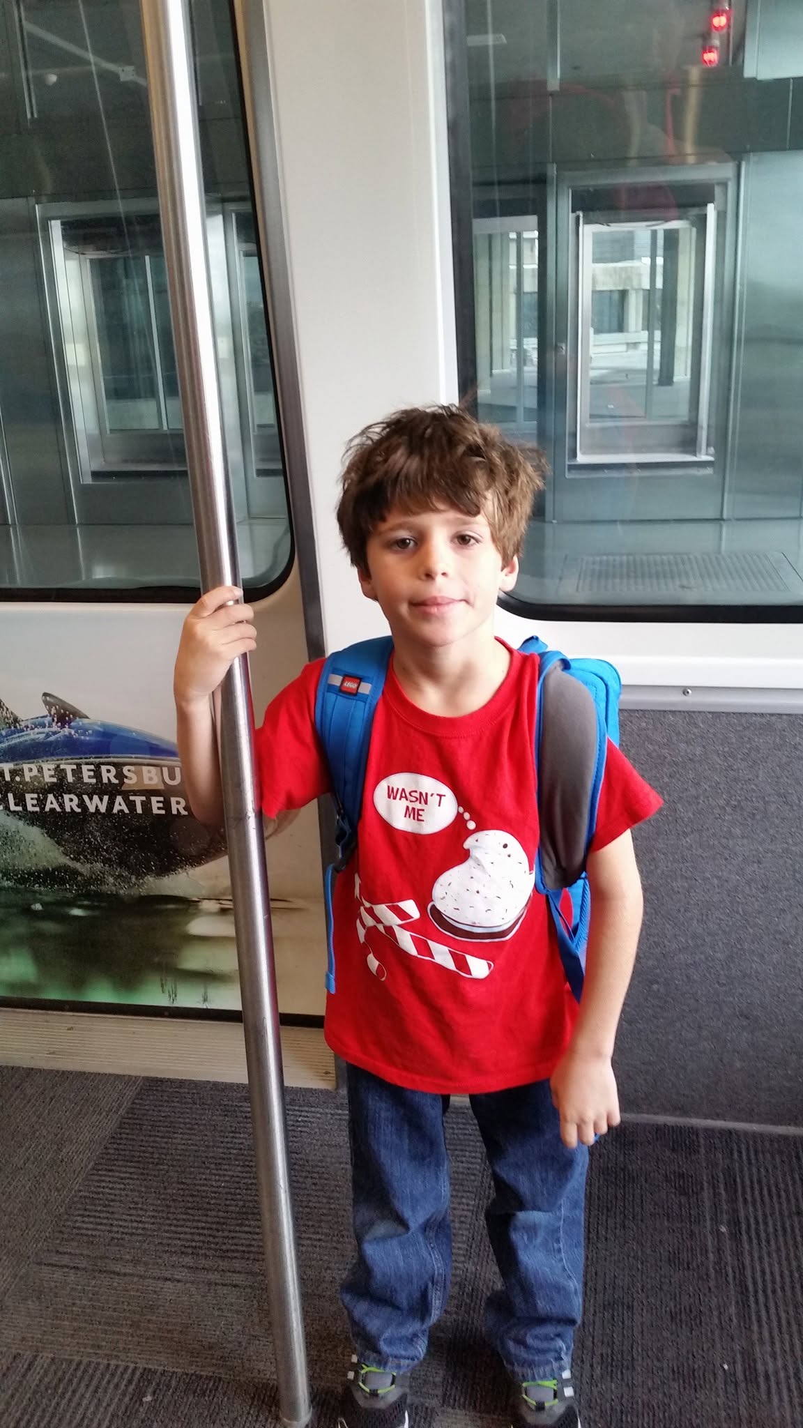 Thomas on the airport shuttle in Tampa