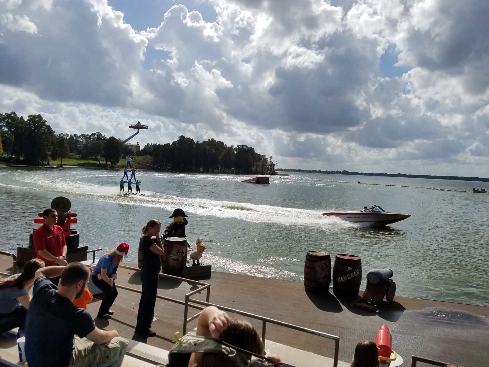 A stunt jump during the water show
