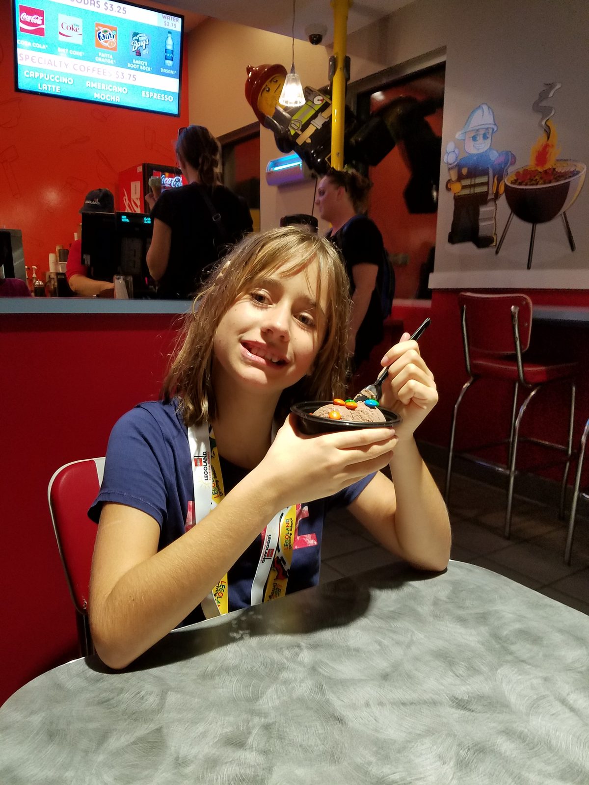 Lisa having a treat at dinner