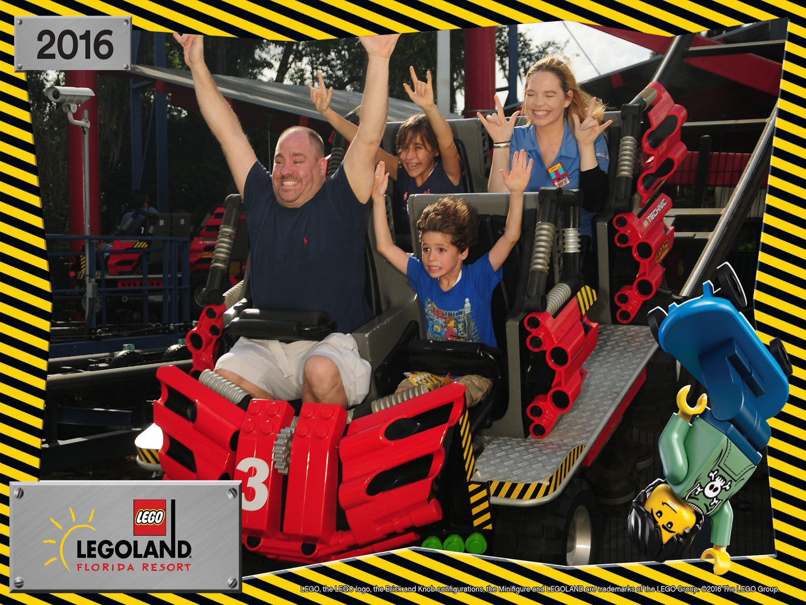 Thomas, Lisa and Michael with our hands up on the coaster