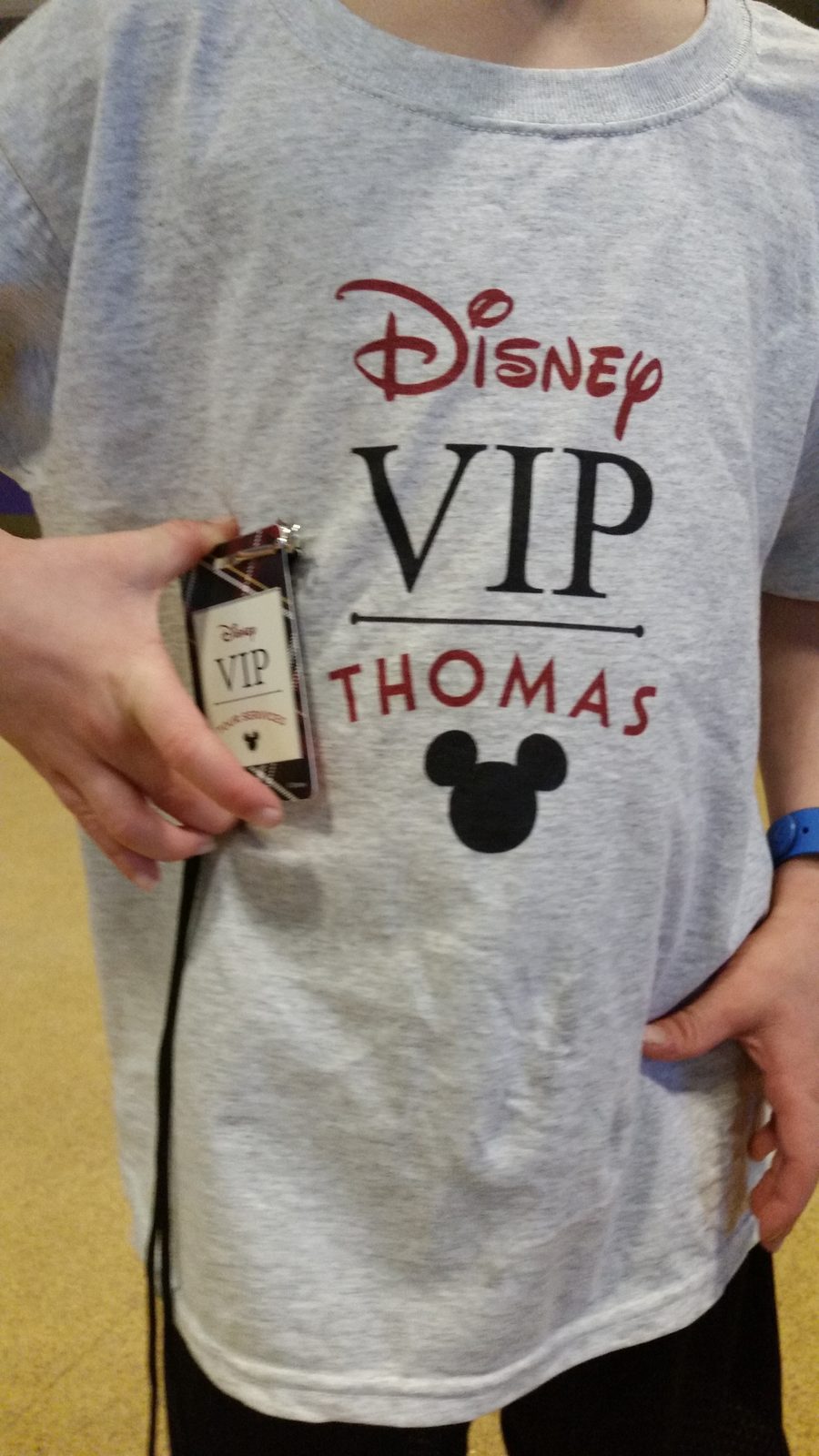 Thomas with his VIP lanyard and shirt