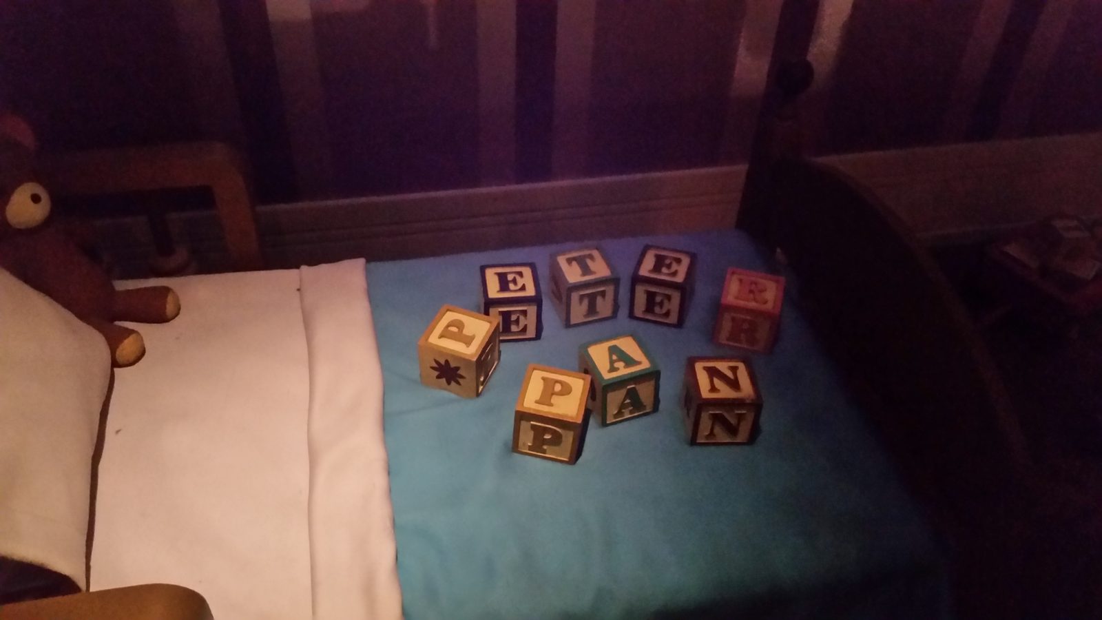 Peter Pan spelled out at turndown