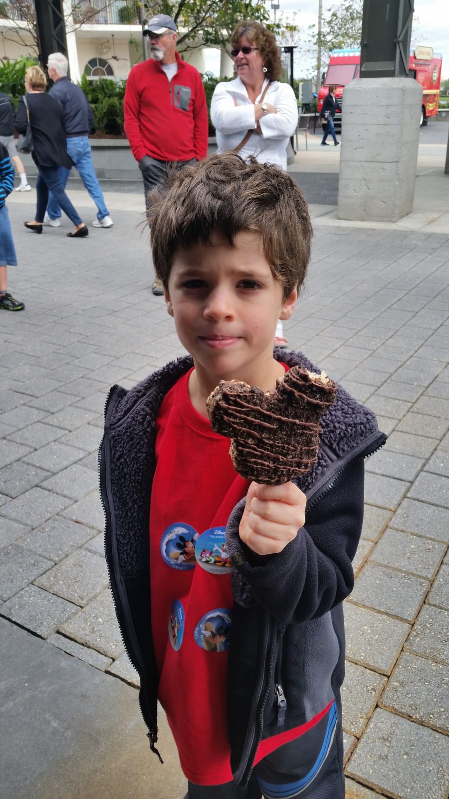 Thomas with his treat outside DisneyQuest