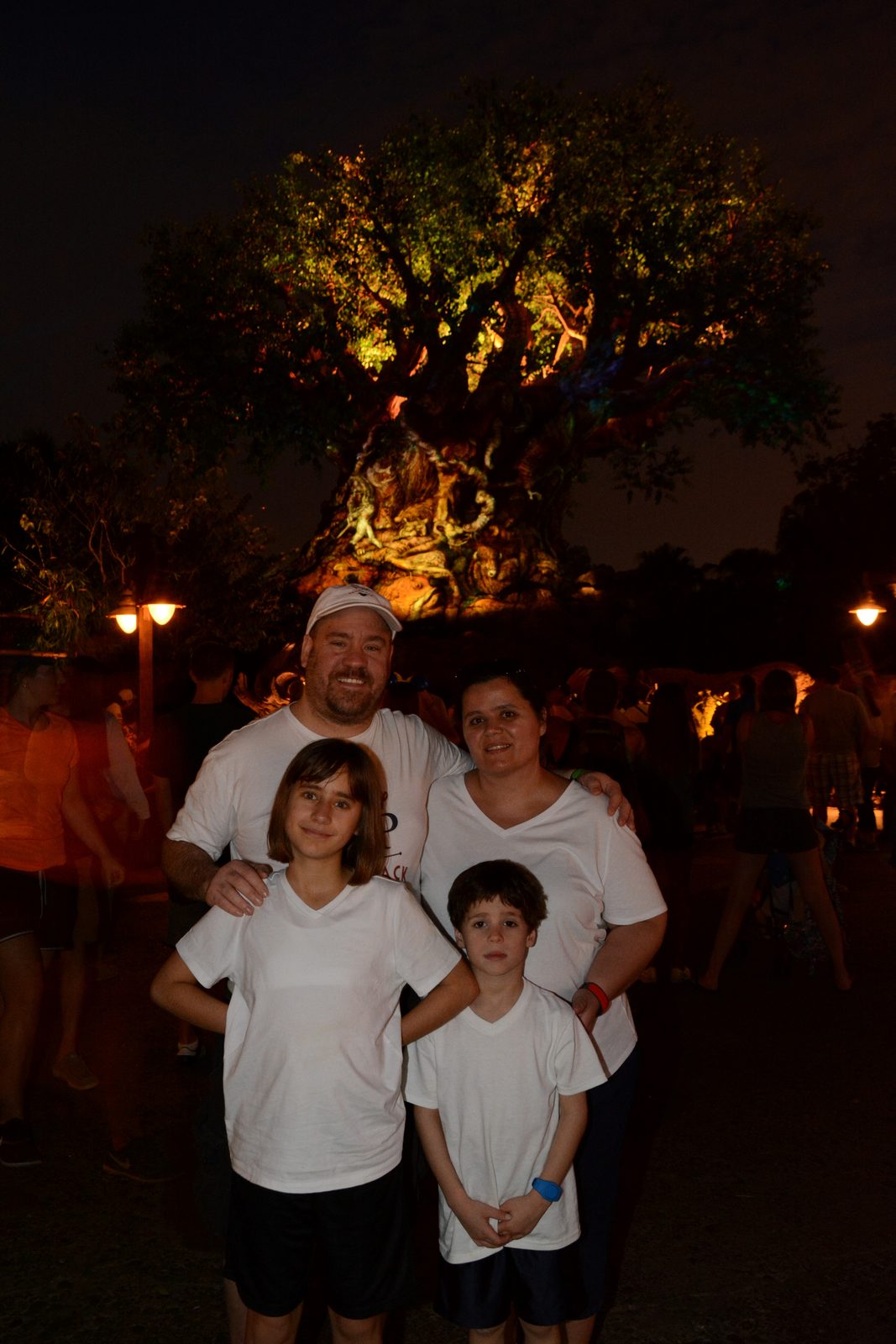 All four of us under the lit up Tree of Life