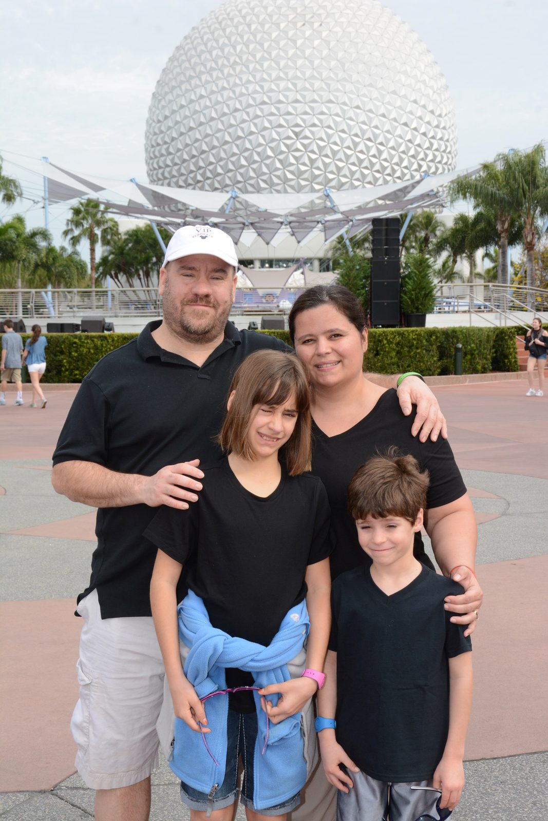 The four of us in front of Spaceship Earth