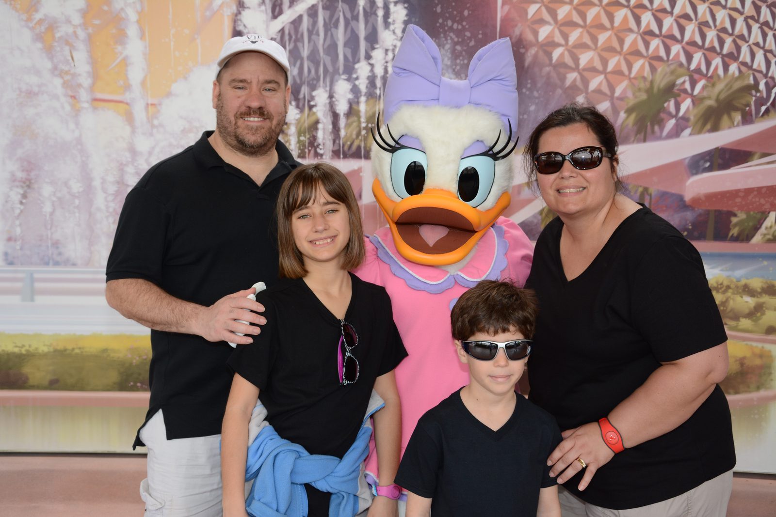 The four of us meet Daisy Duck