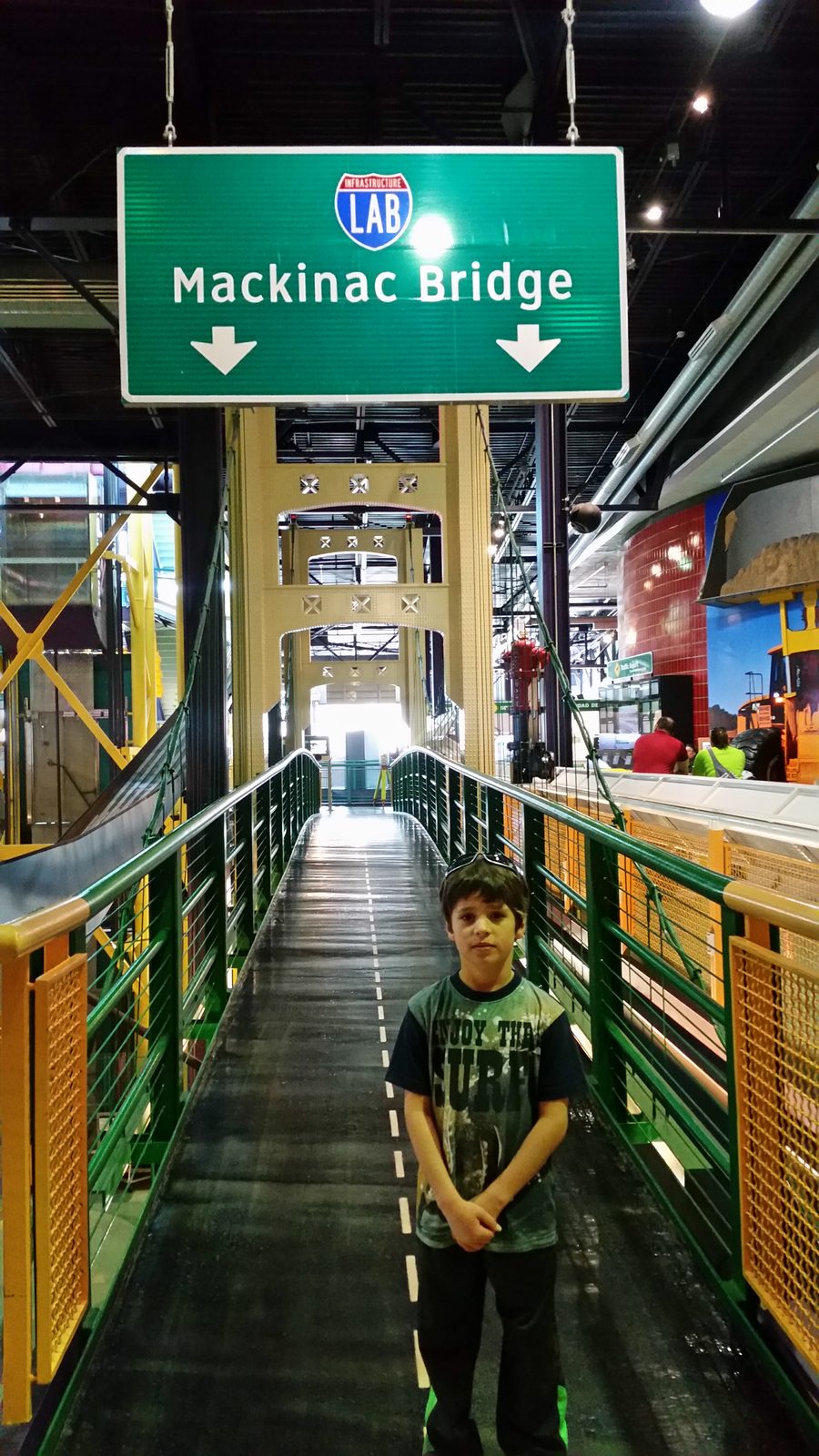 Thomas on the indoor Mackinac Bridge walk