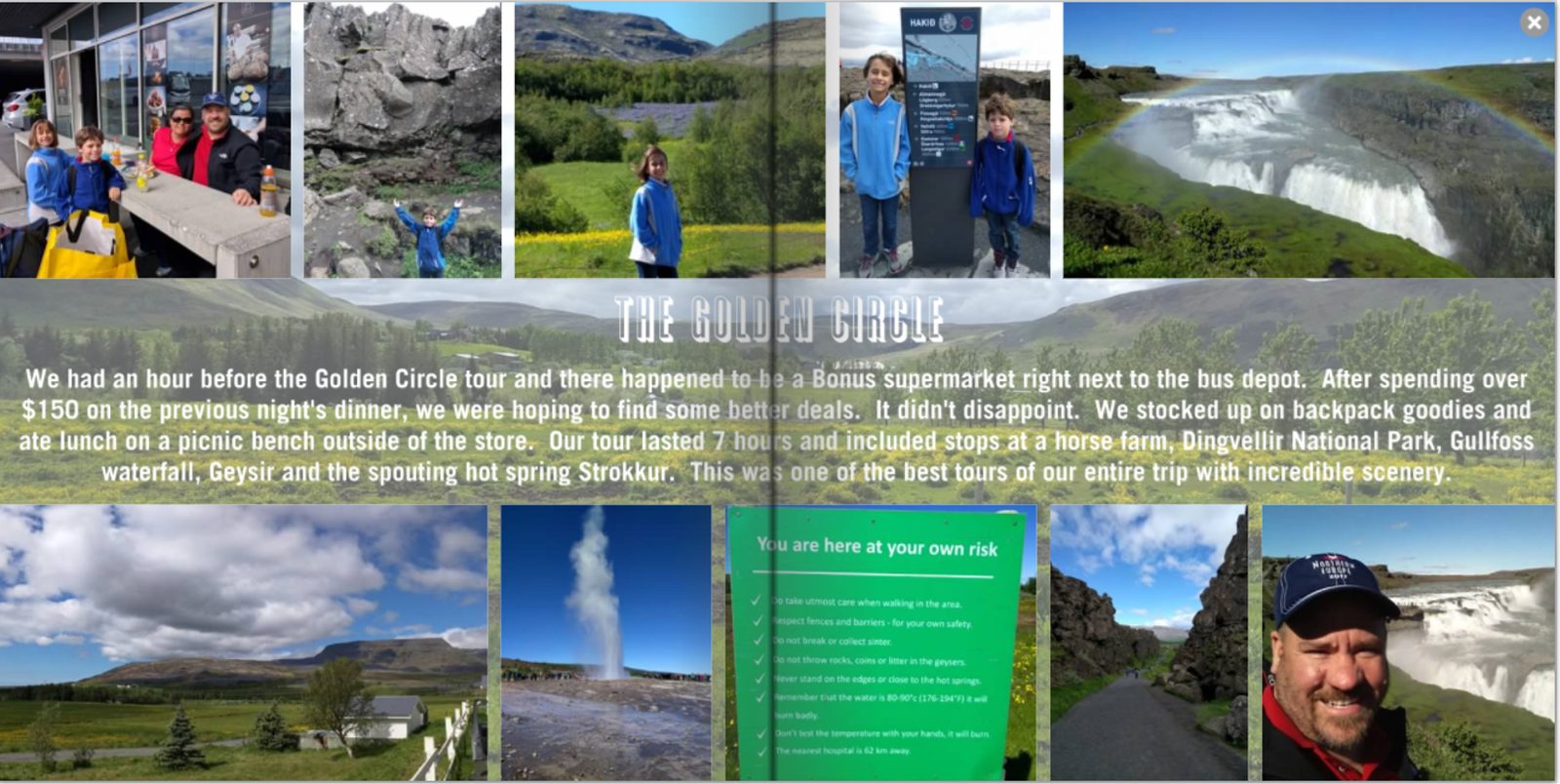 Our scrapbook page from the Golden Circle tour