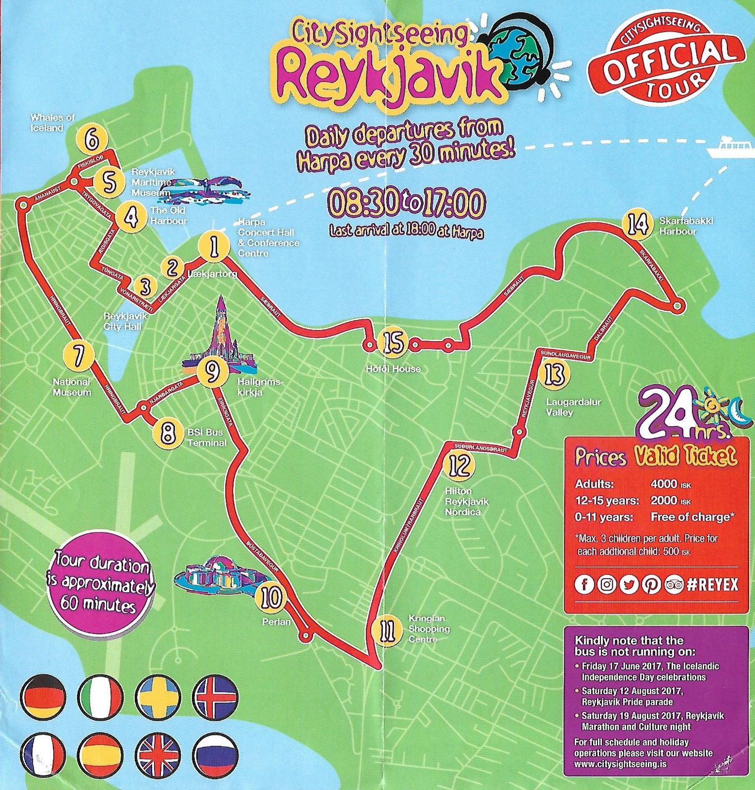 The Reykjavik sightseeing tour map
