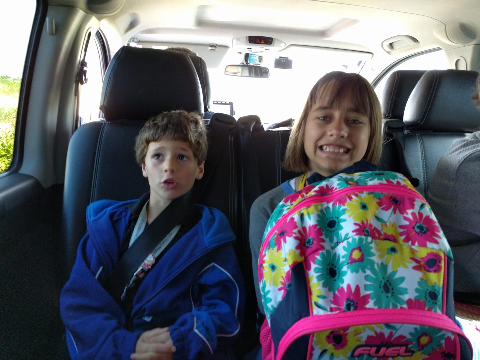 Thomas and Lisa buckled in for the airport ride