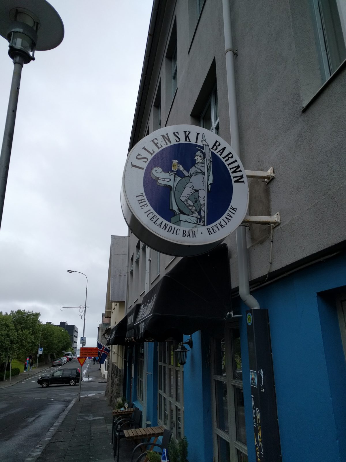 A bar sign on a Reykjavik street