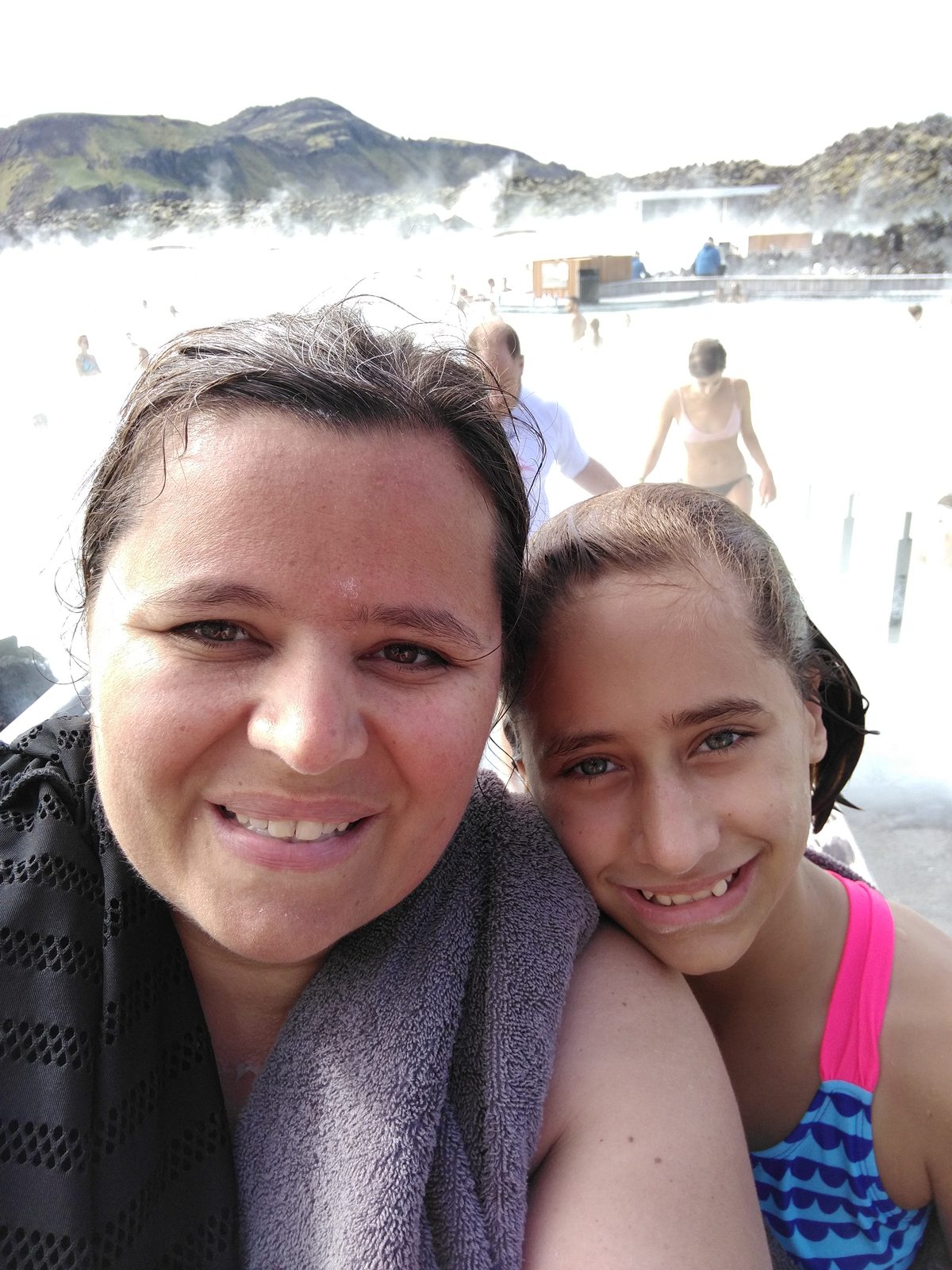 Kathy and Lisa in a wet selfie at the Blue Lagoon