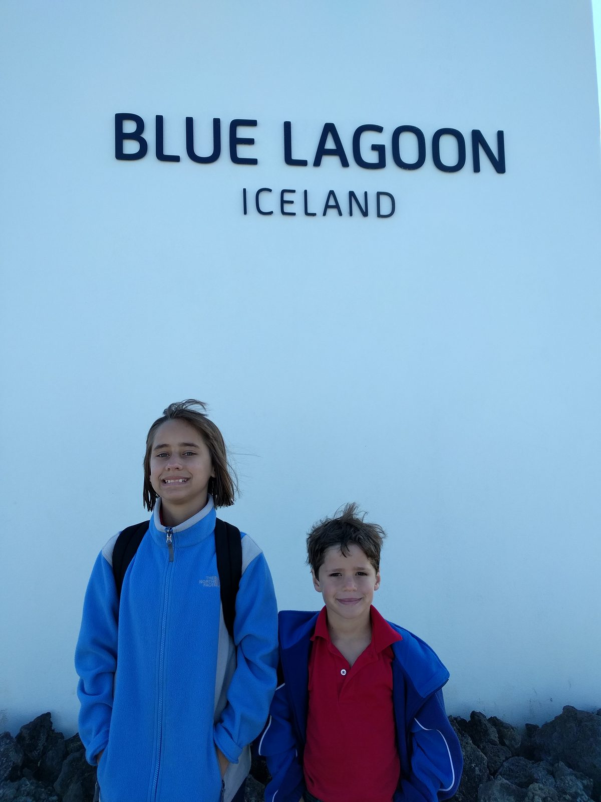 Lisa and Thomas at the Blue Lagoon sign