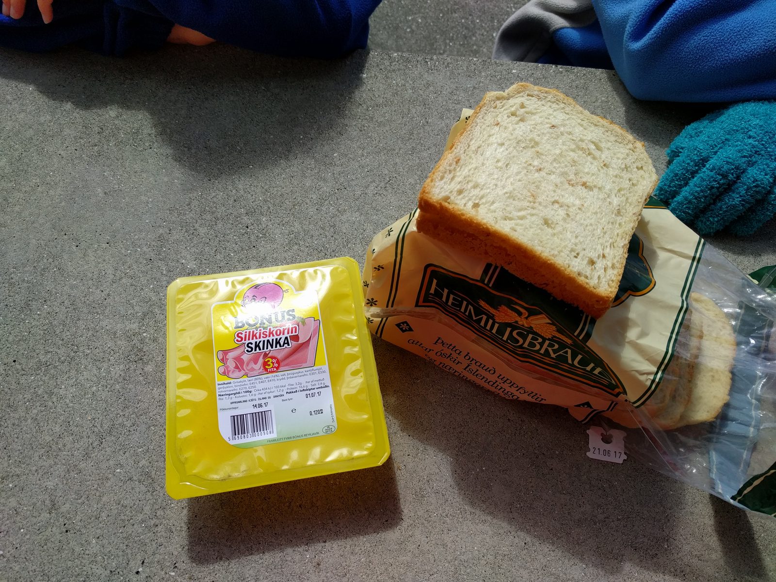 Bread and ham for our picnic lunch