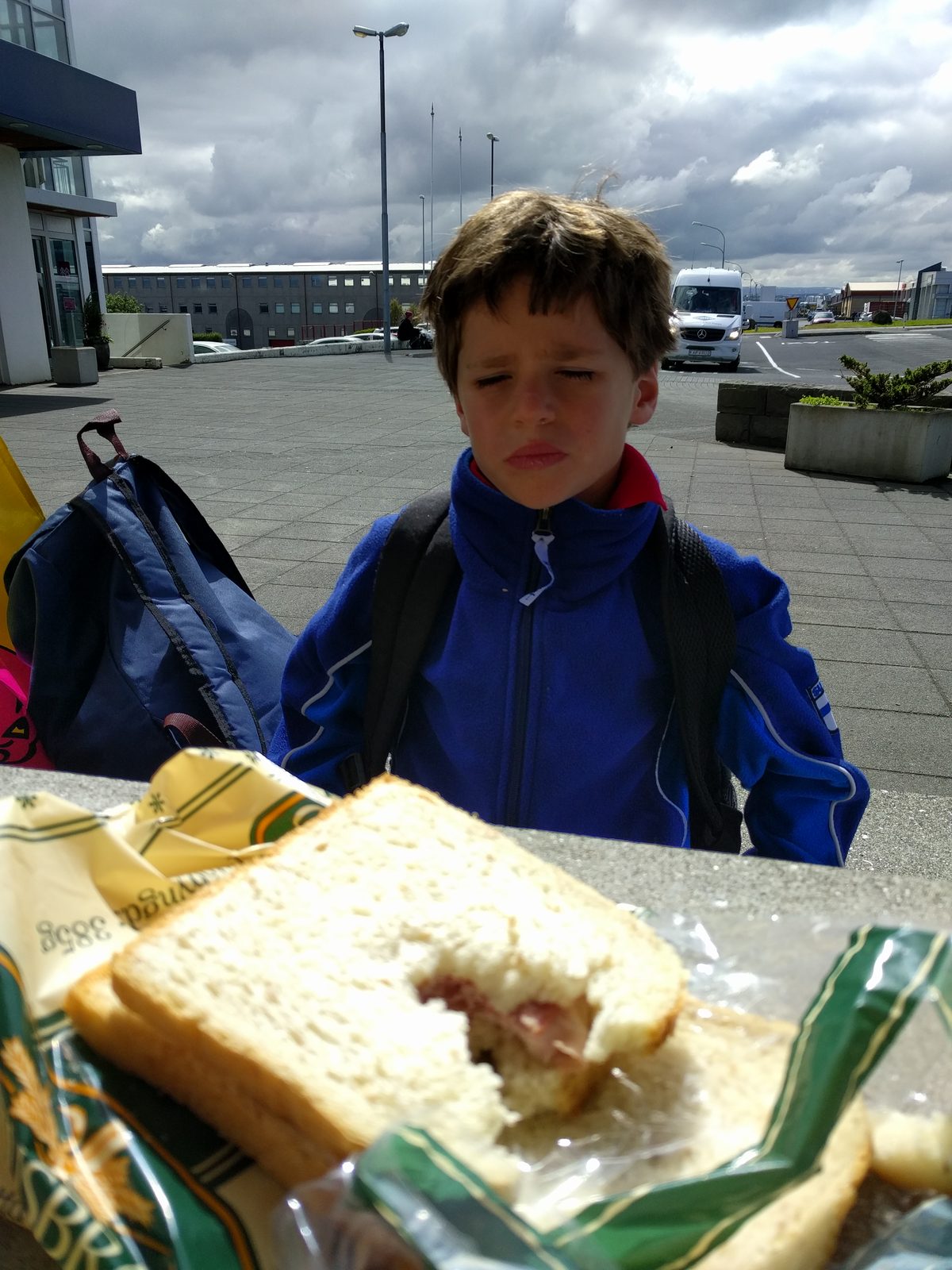 Thomas with his ham sandwich at our picnic lunch