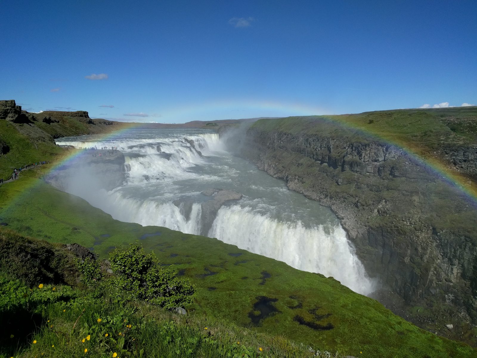 Gullfoss under a full rainbow