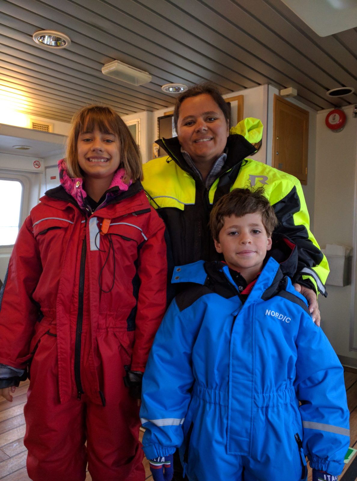 Lisa, Kathy and Thomas suited up for whale watching
