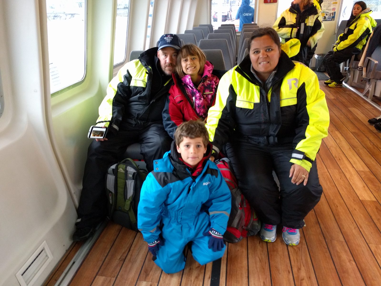 All of us suited up for the boat tour