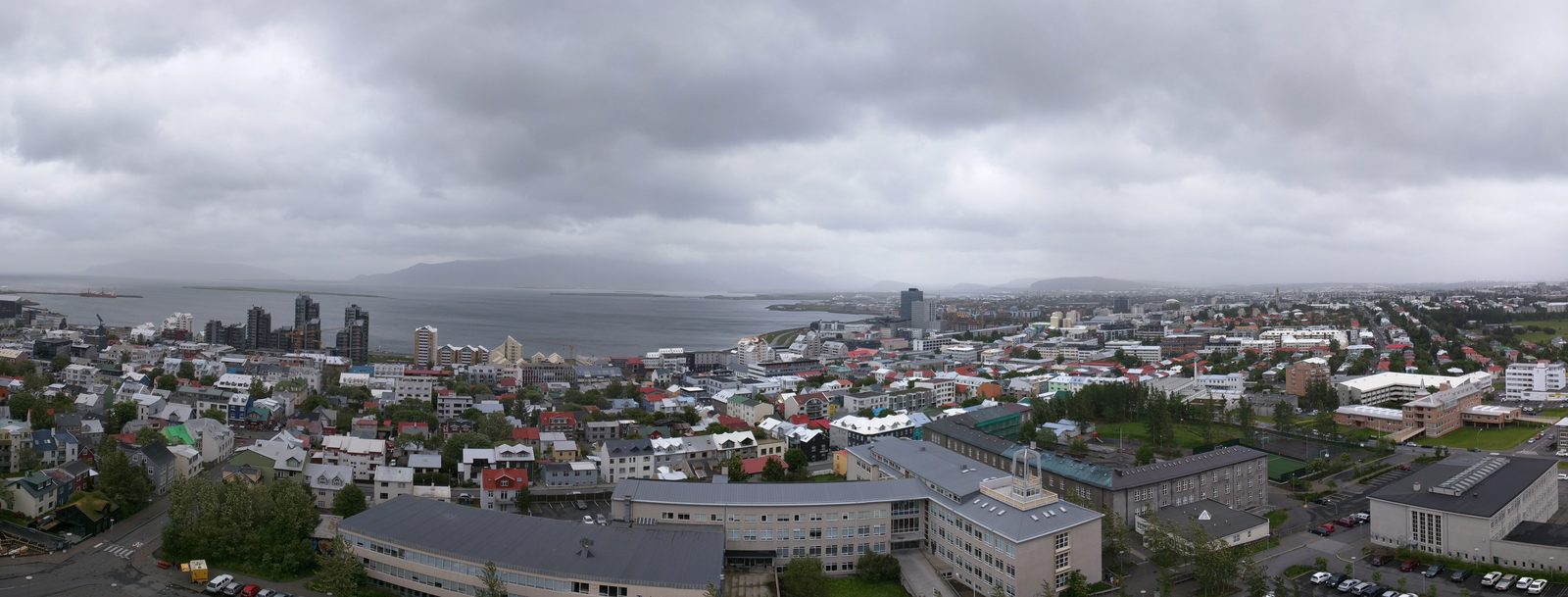 Reykjavik rooftops and the harbor from the tower of Hallgrímskirkja