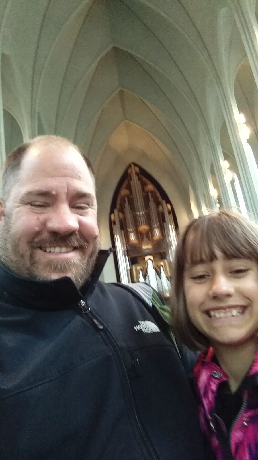 Lisa and me inside Hallgrímskirkja with the organ behind us