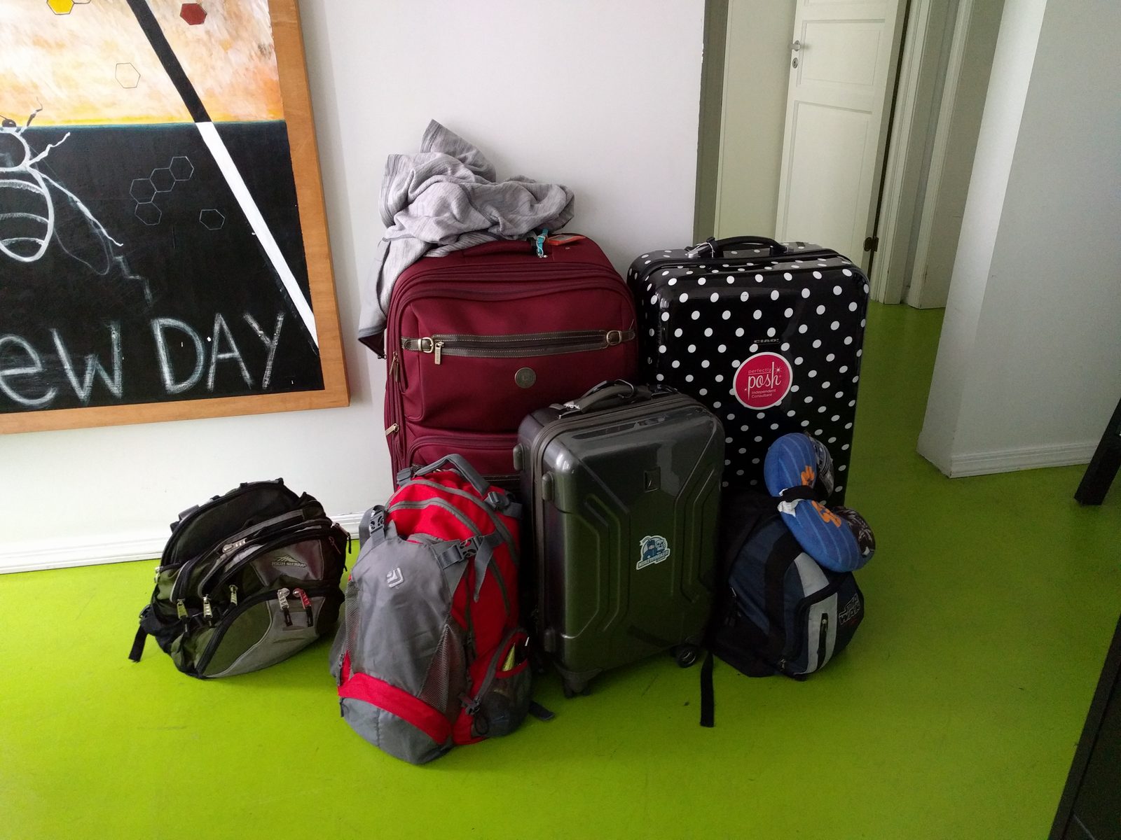 Suitcases lined up for one more day