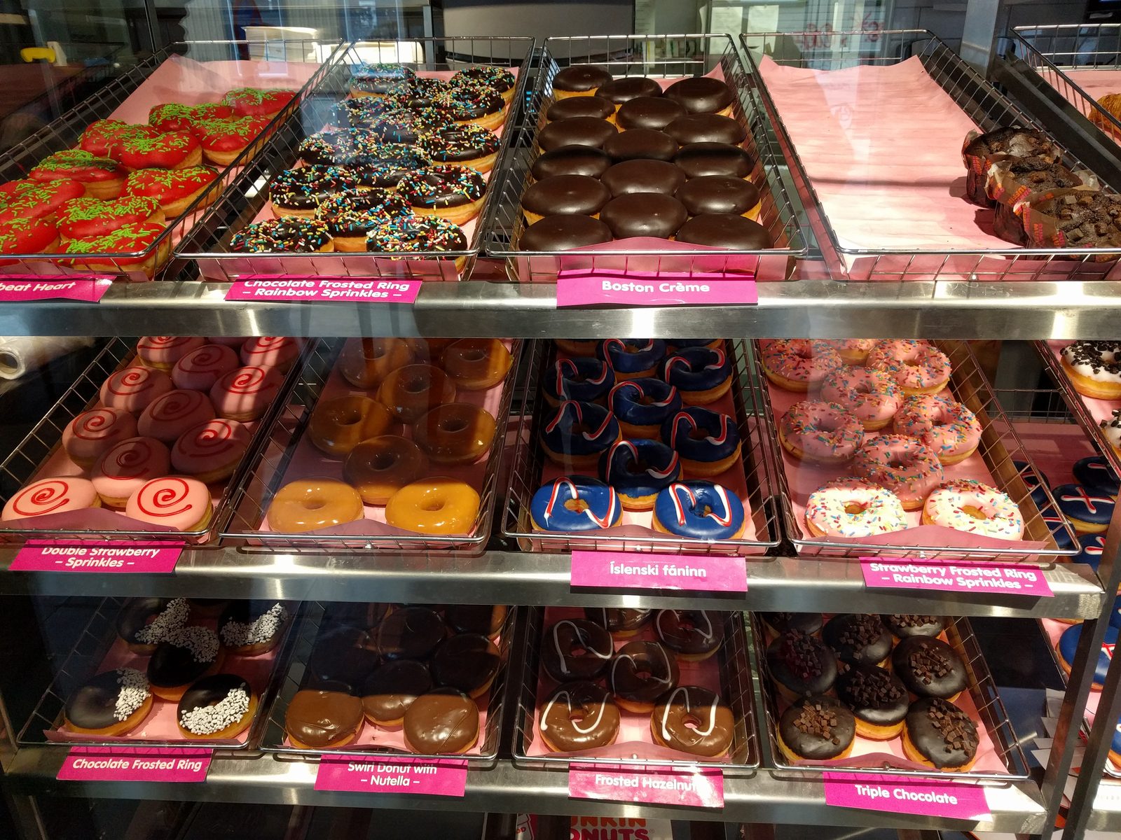 The donut case at the bakery
