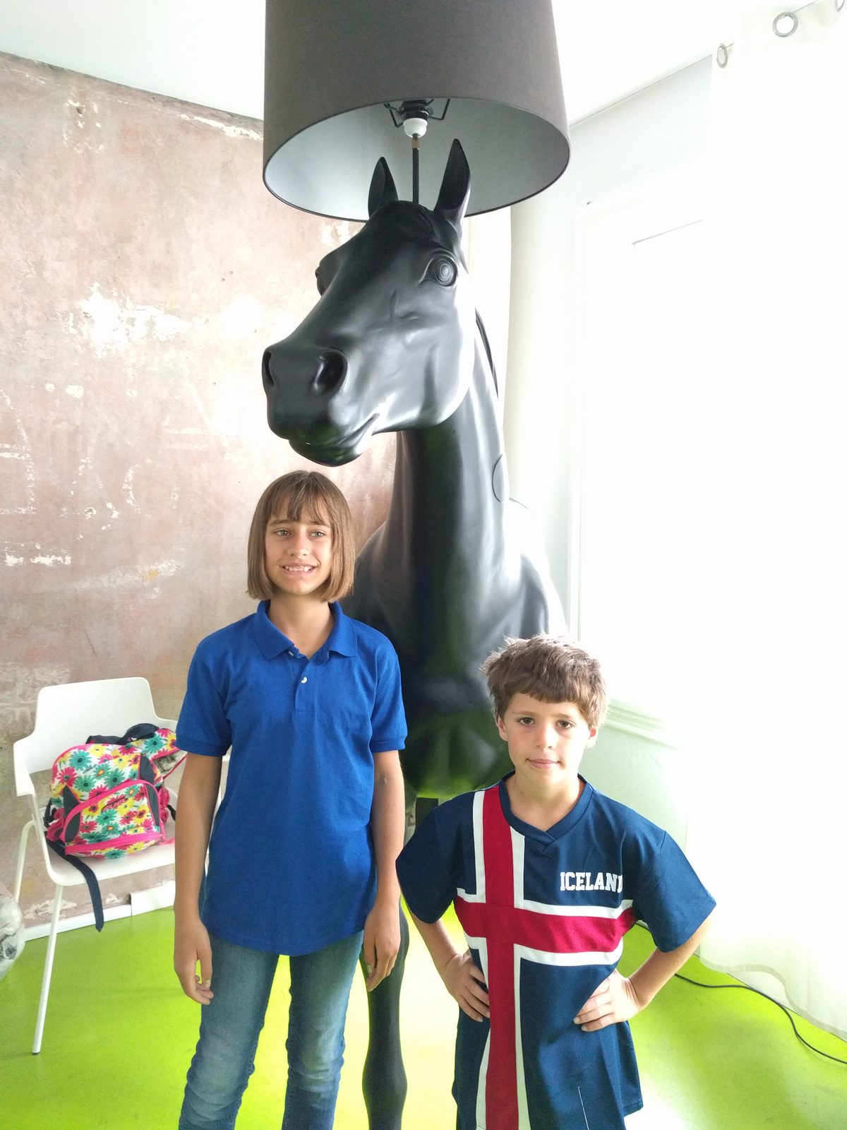 The kids with the quirky horse lamp